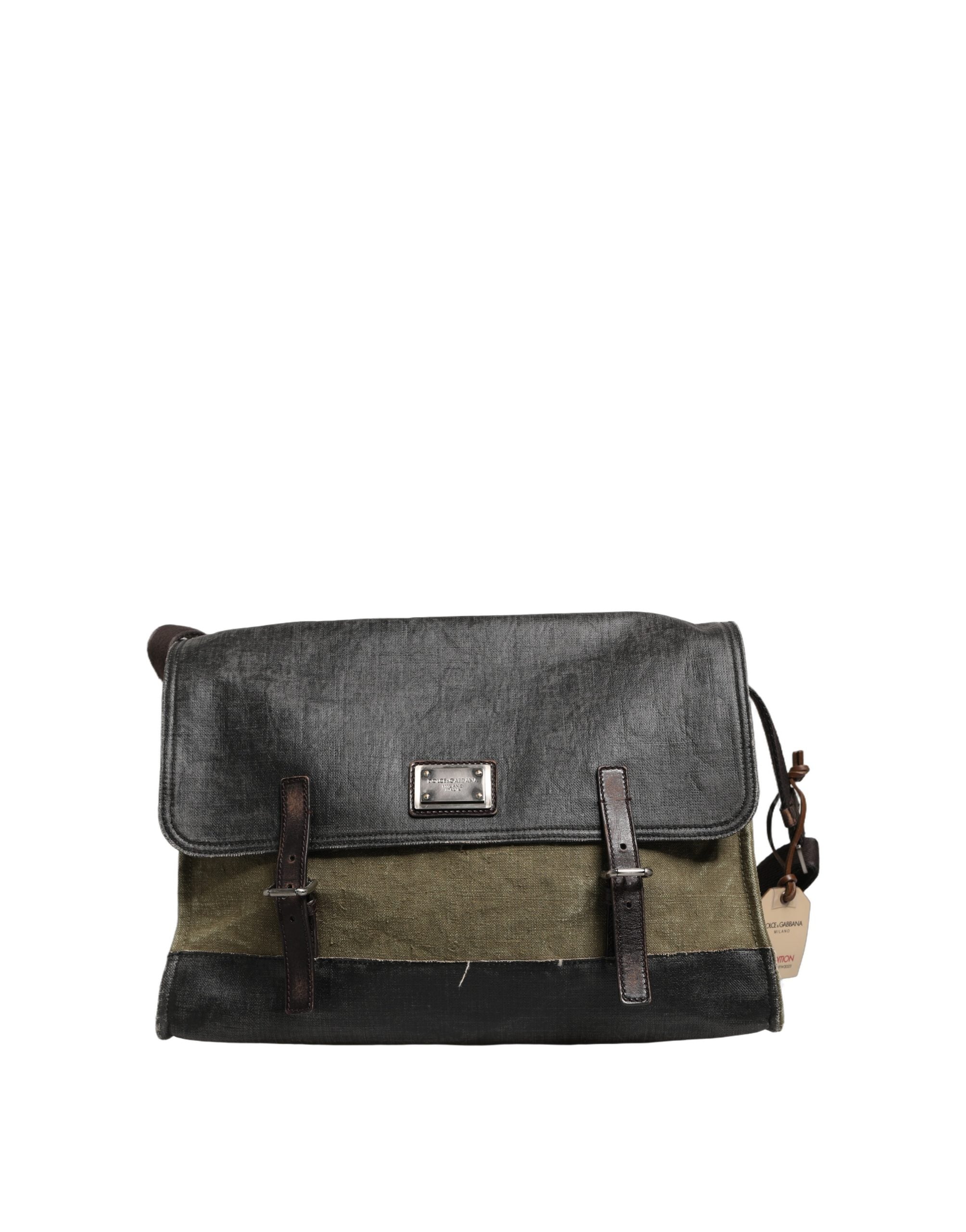 Sac à bandoulière militaire vert deux tons Dolce & Gabbana pour homme, avec design élégant et détails en cuir.