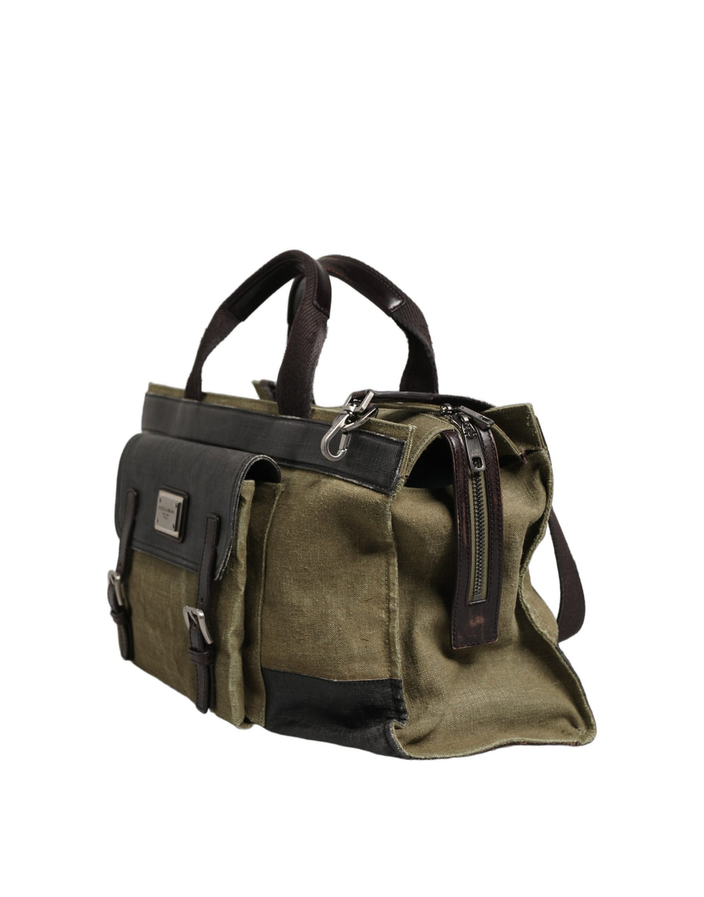 Sacoche tote et duffel militaire vert deux tons Dolce & Gabbana, sac à bandoulière avec poignées élégantes, style chic et pratique.