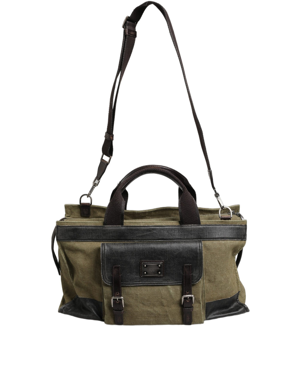 Sac bandoulière Dolce & Gabbana en vert militaire deux tons, sac tote et duffel élégant avec poignée robuste.