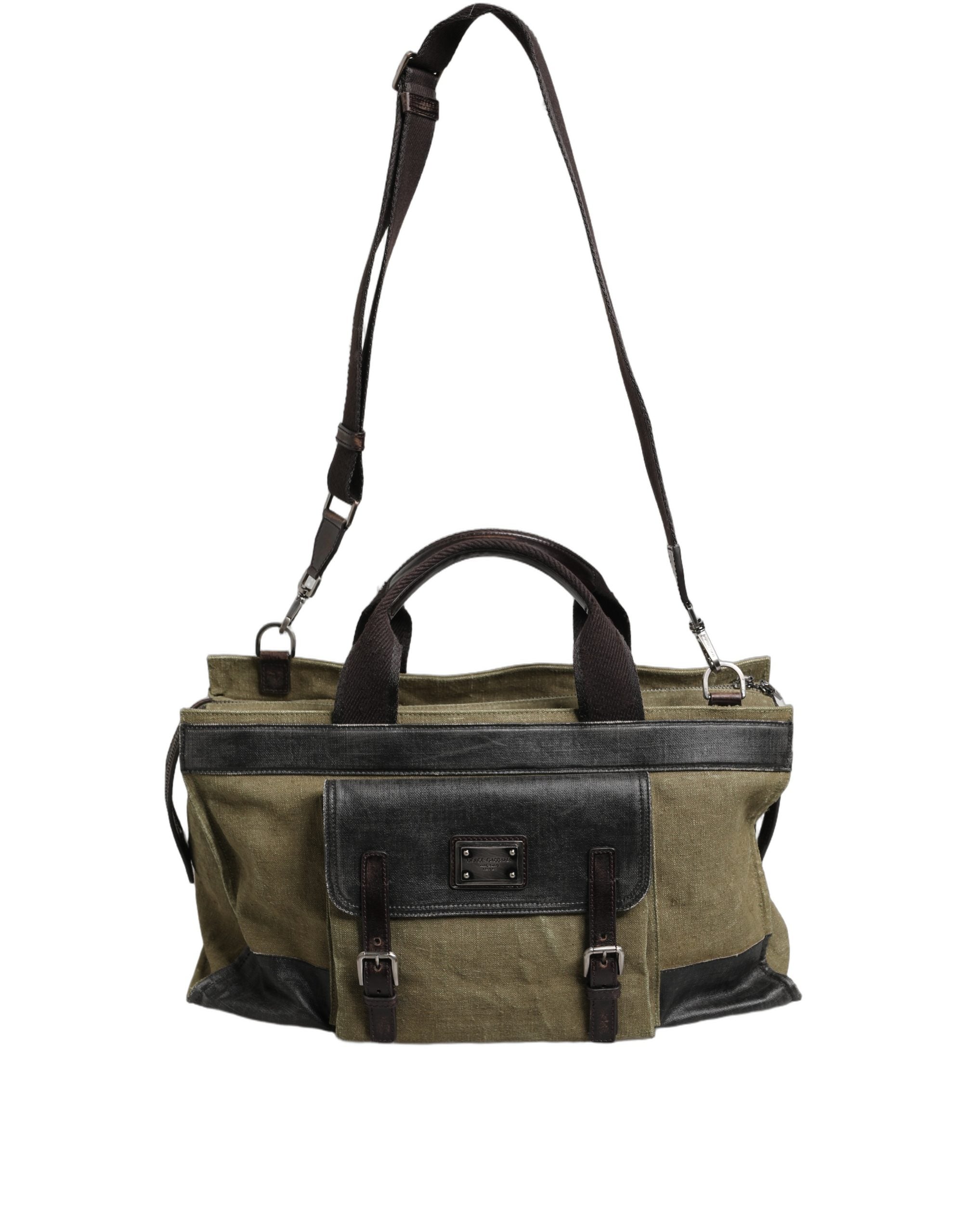 Sac bandoulière Dolce & Gabbana en vert militaire deux tons, sac tote et duffel élégant avec poignée robuste.