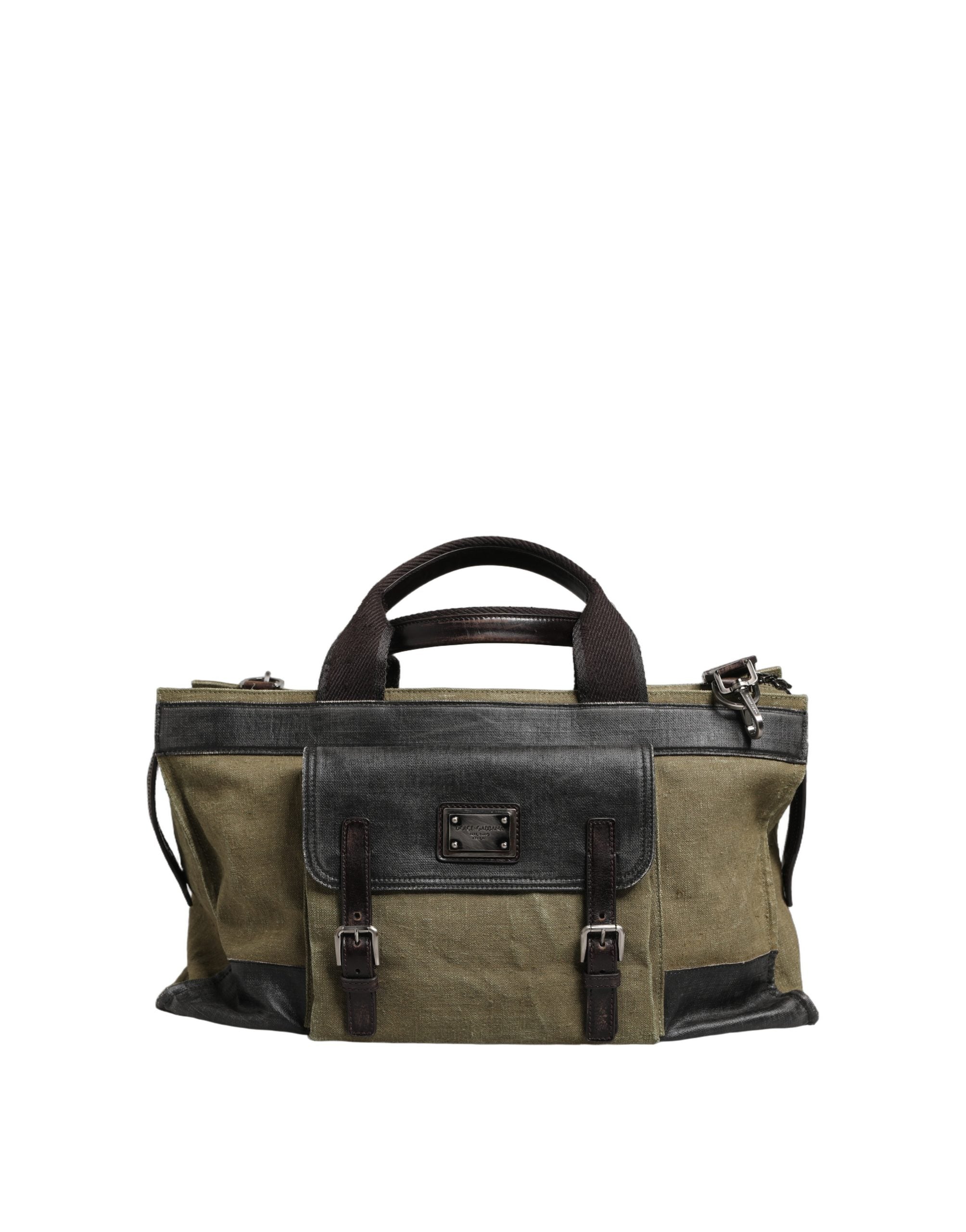 Sac Dolce & Gabbana en vert militaire deux tons, sac à main tote et sacoche bandoulière en cuir élégant.
