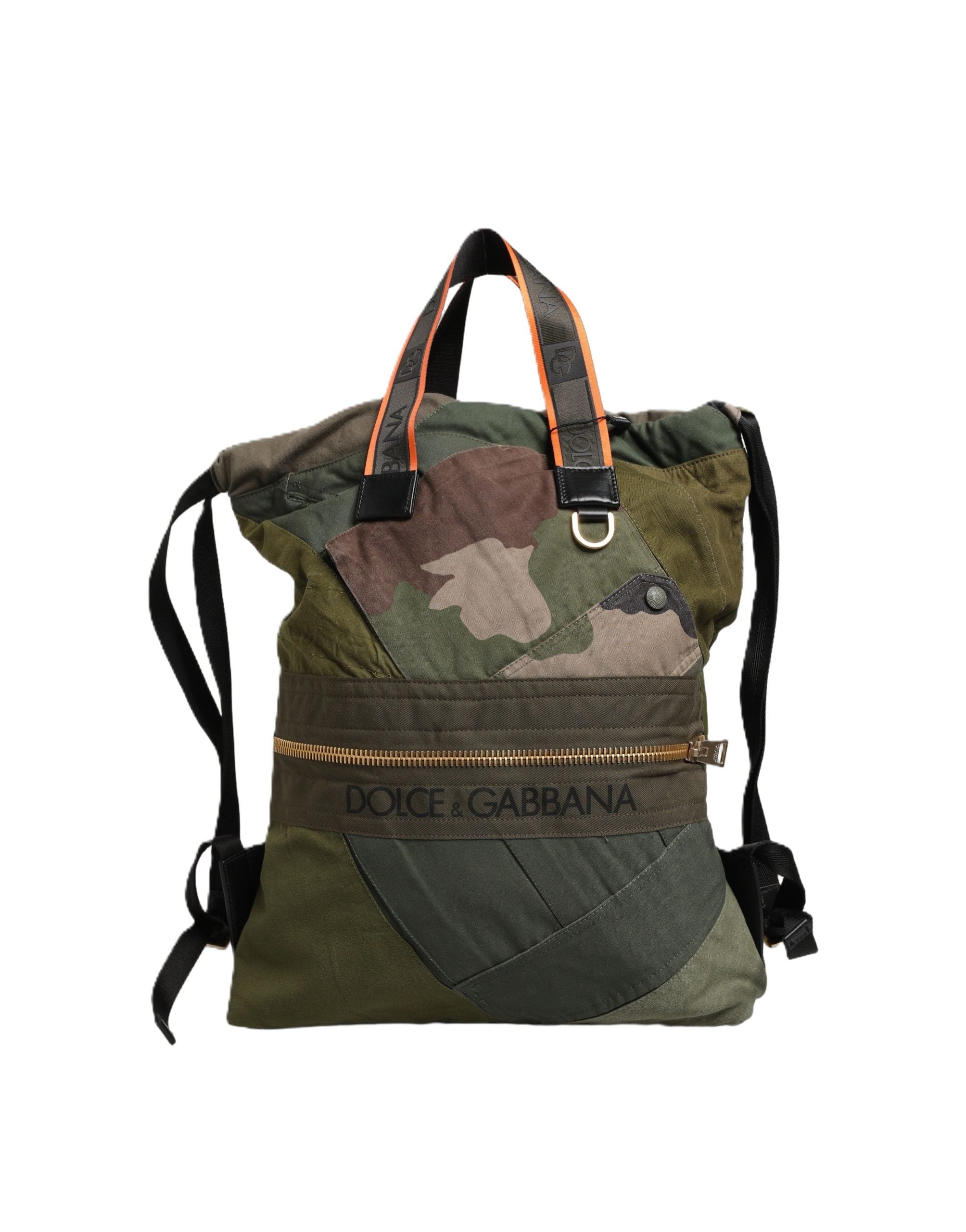 Sac à dos Dolce & Gabbana vert kaki avec patchwork, sac à dos homme tendance en toile robuste.