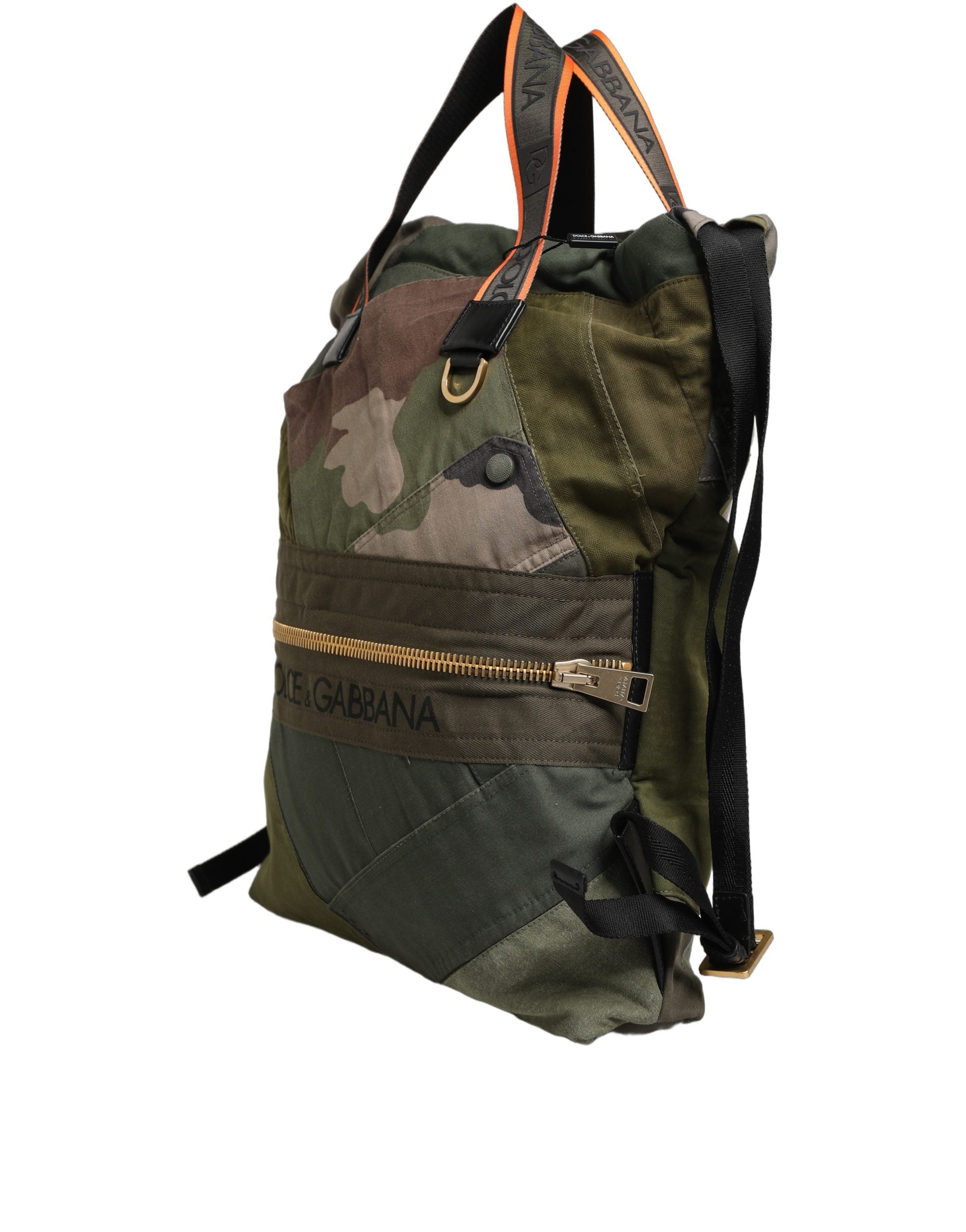 Sac à dos Dolce & Gabbana en patchwork vert militaire, sac à dos pour homme avec détails en tissu et style tendance.