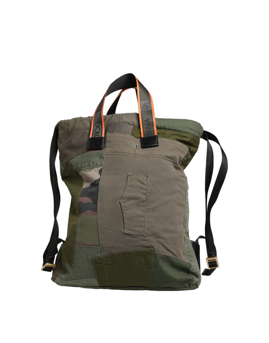 Sac à dos Dolce & Gabbana en vert militaire avec patchwork, pour homme, design robuste et tendance.