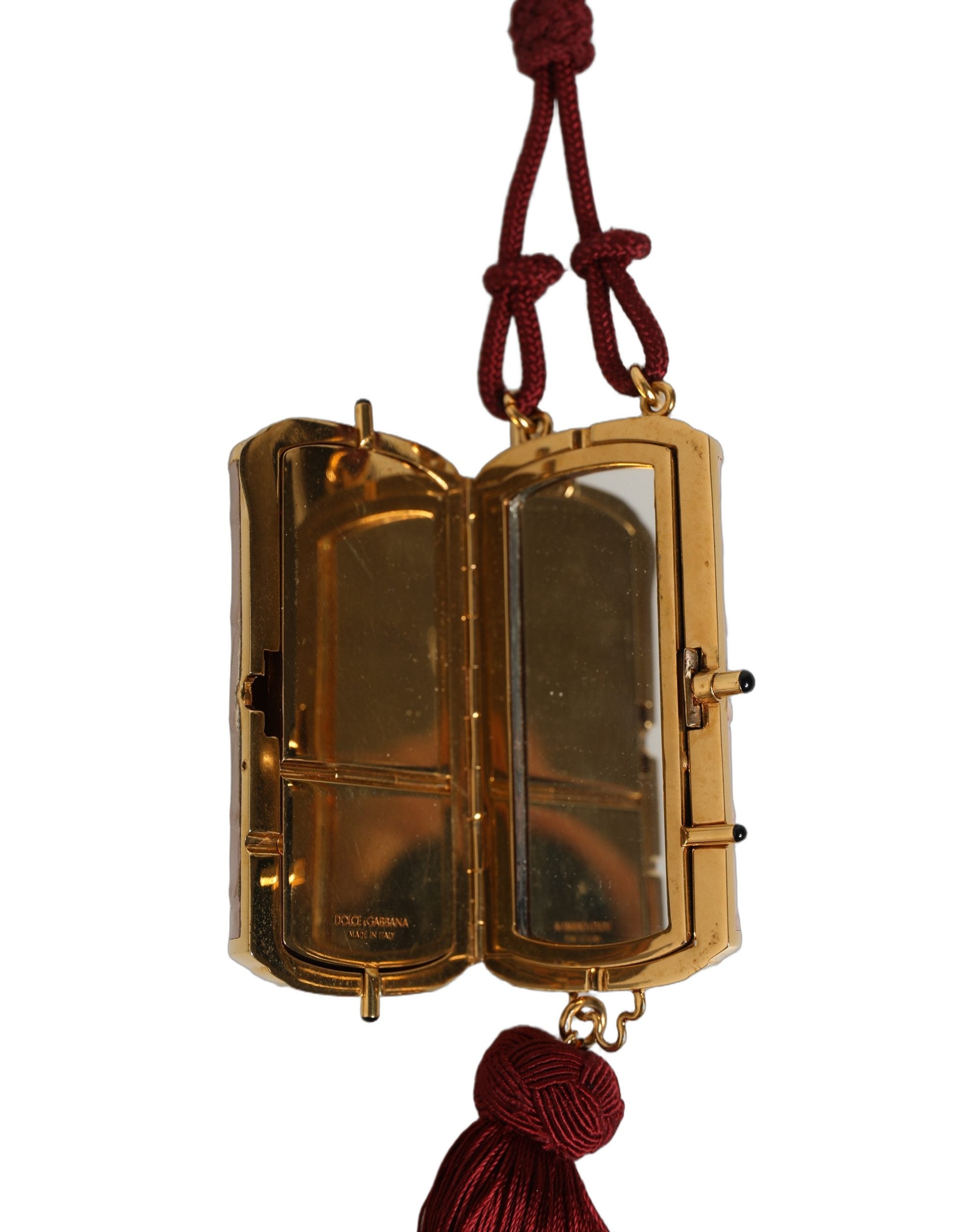 Trousse à maquillage Dolce & Gabbana en cuir exotique rose avec miroir mini et gland en tassel.