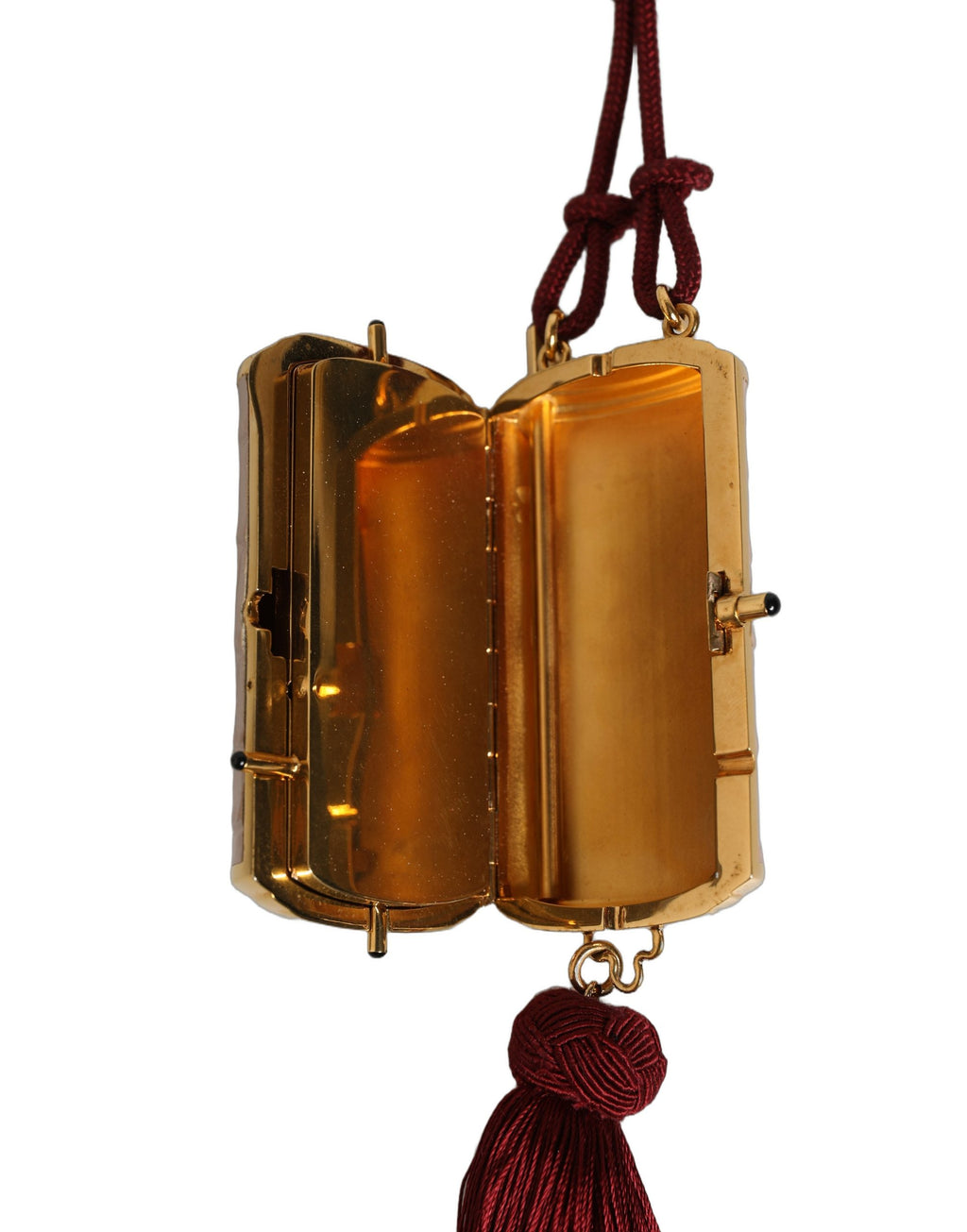 Trousse à maquillage mini en cuir exotique rose de Dolce & Gabbana avec miroir intégré et pampille en franges.