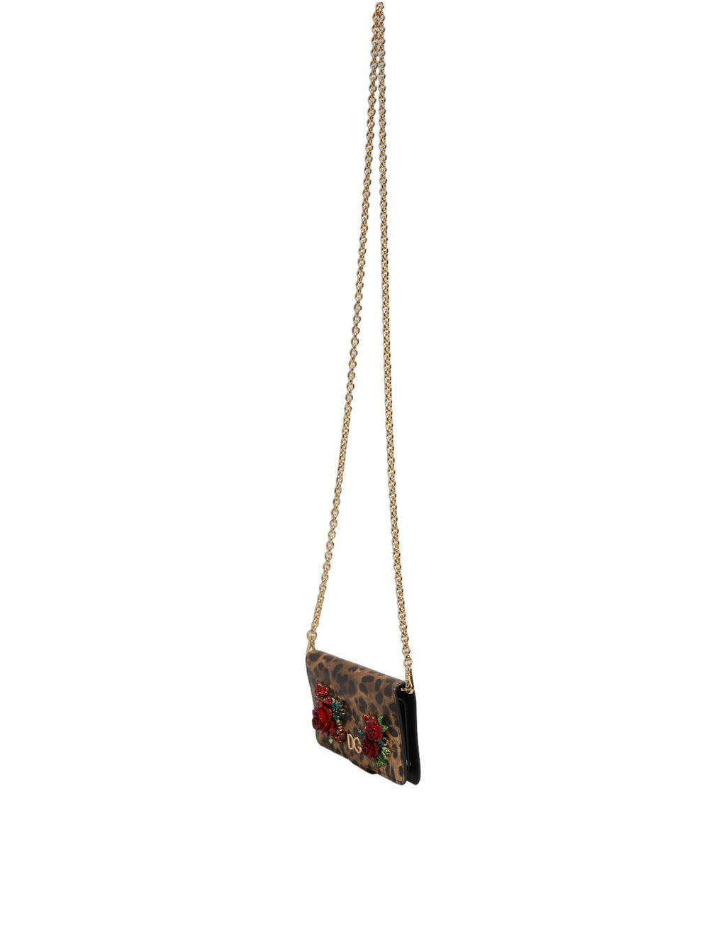 Coque iPhone X - XS Dolce & Gabbana en cuir marron avec motif léopard et cristaux, flip cover élégante et sophistiquée.