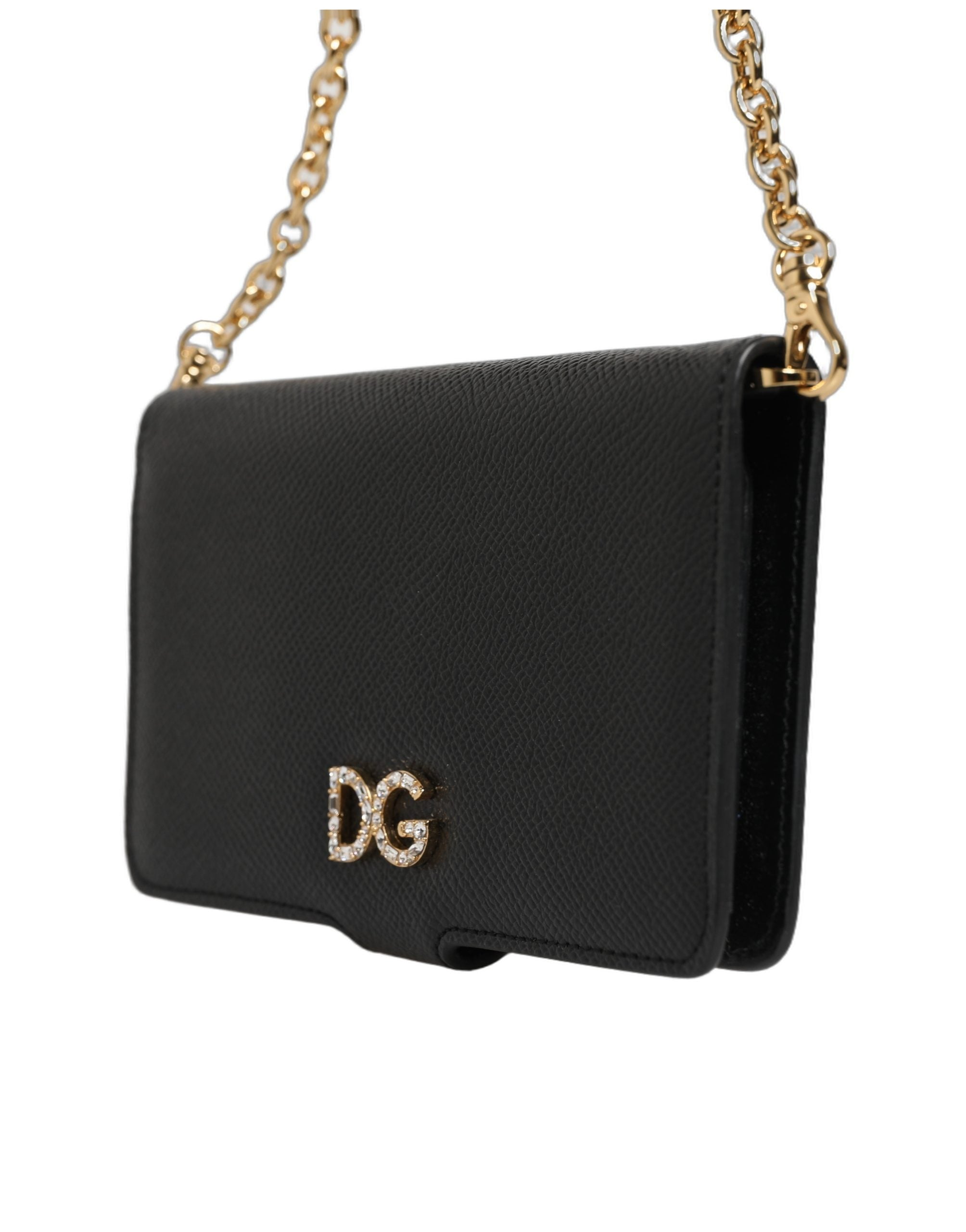 Coque flip Dolce & Gabbana en cuir de veau noir pour iPhone X et XS, élégante protection en cuir avec logo de la marque.