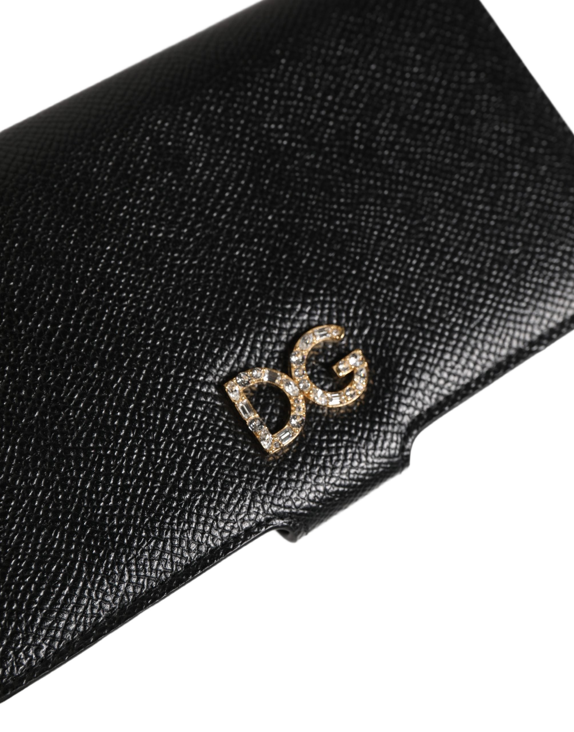Coque à rabat Dolce & Gabbana pour iPhone X - XS en cuir de veau noir, design élégant et finition sophistiquée