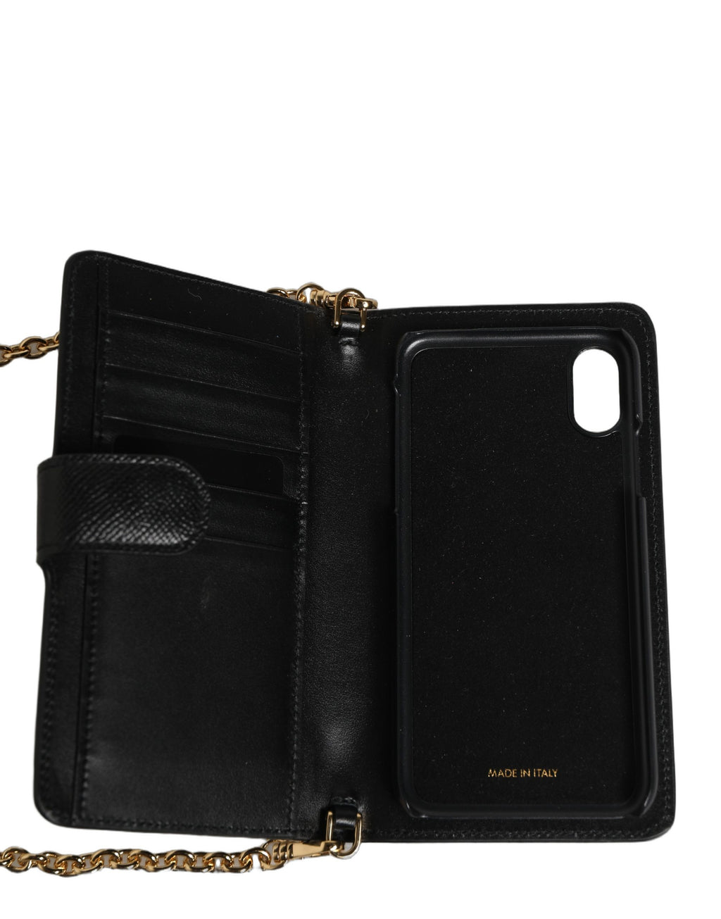 Coque flip Dolce & Gabbana en cuir de veau noire pour iPhone X et XS, élégante protection en cuir synthétique.