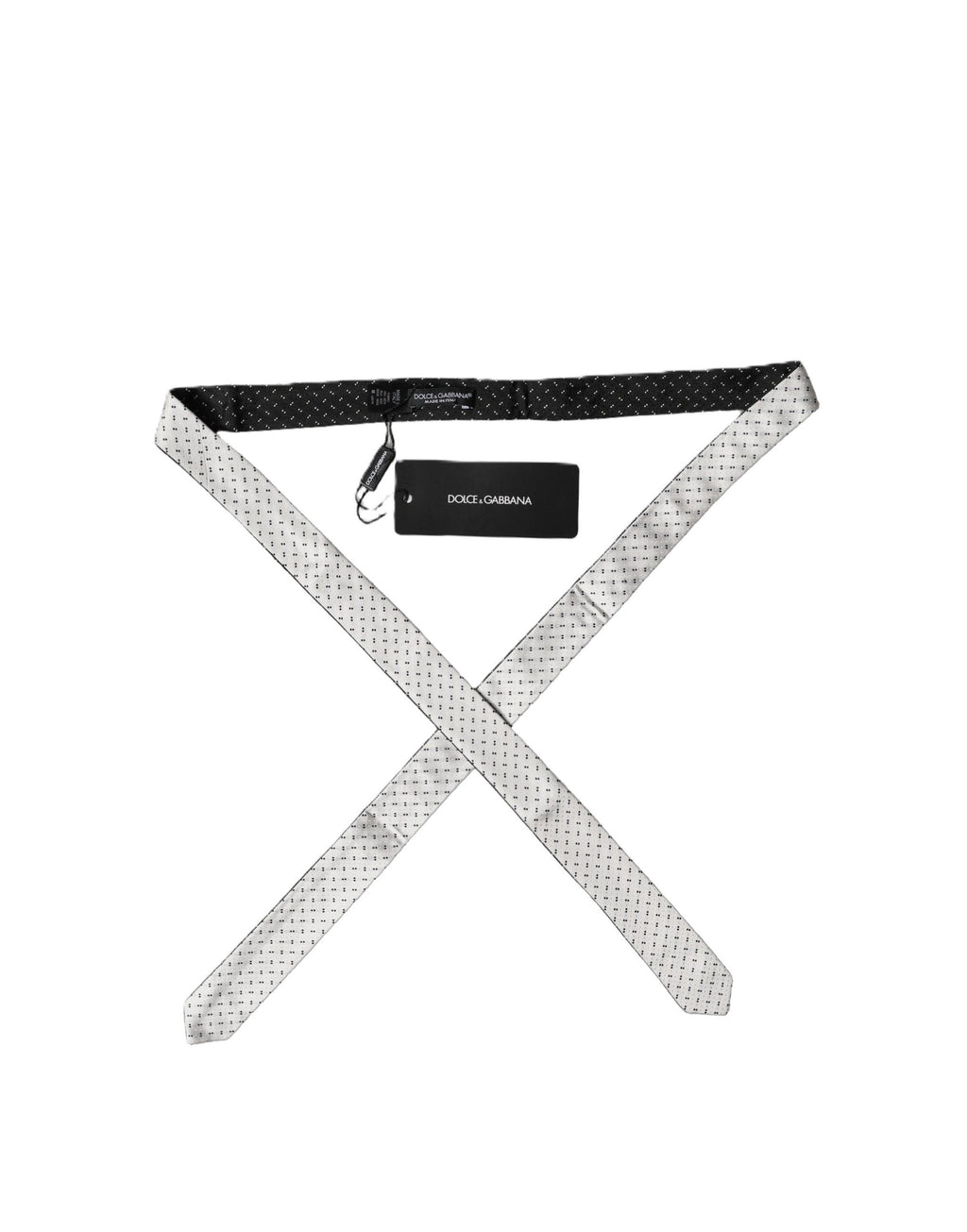Dolce & Gabbana White Black Patterned Silk Adjustable Men Necktie Tie