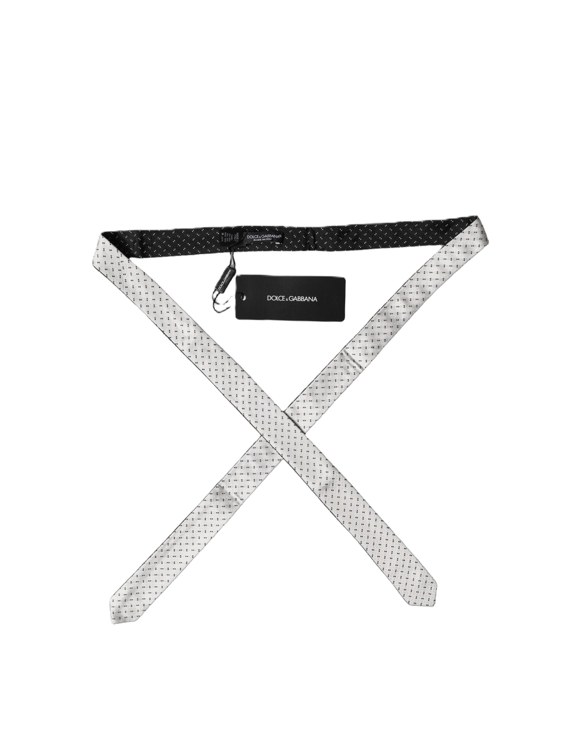 Dolce & Gabbana White Black Patterned Silk Adjustable Men Necktie Tie