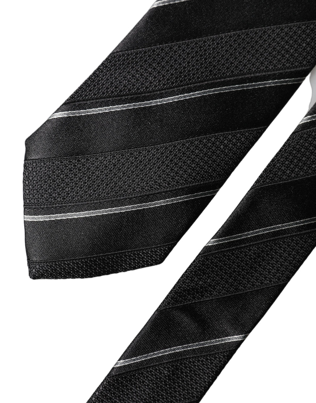 Dolce & Gabbana Dark Gray White Stripes 100% Silk Adjustable Men Necktie Tie