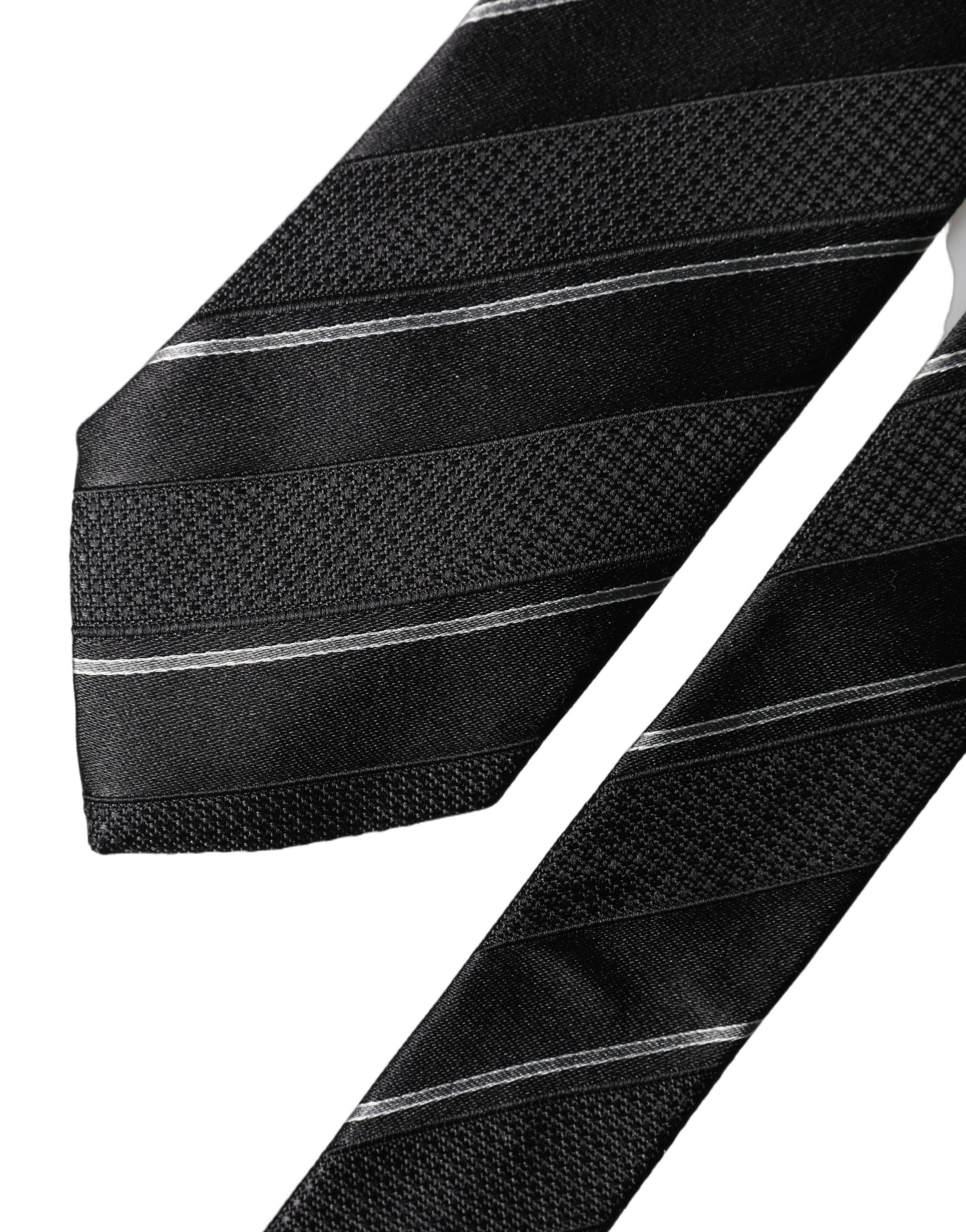 Dolce & Gabbana Dark Gray White Stripes 100% Silk Adjustable Men Necktie Tie