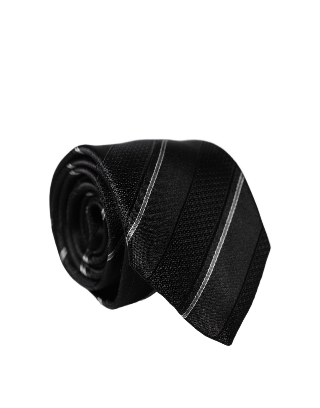 Dolce & Gabbana Dark Gray White Stripes 100% Silk Adjustable Men Necktie Tie