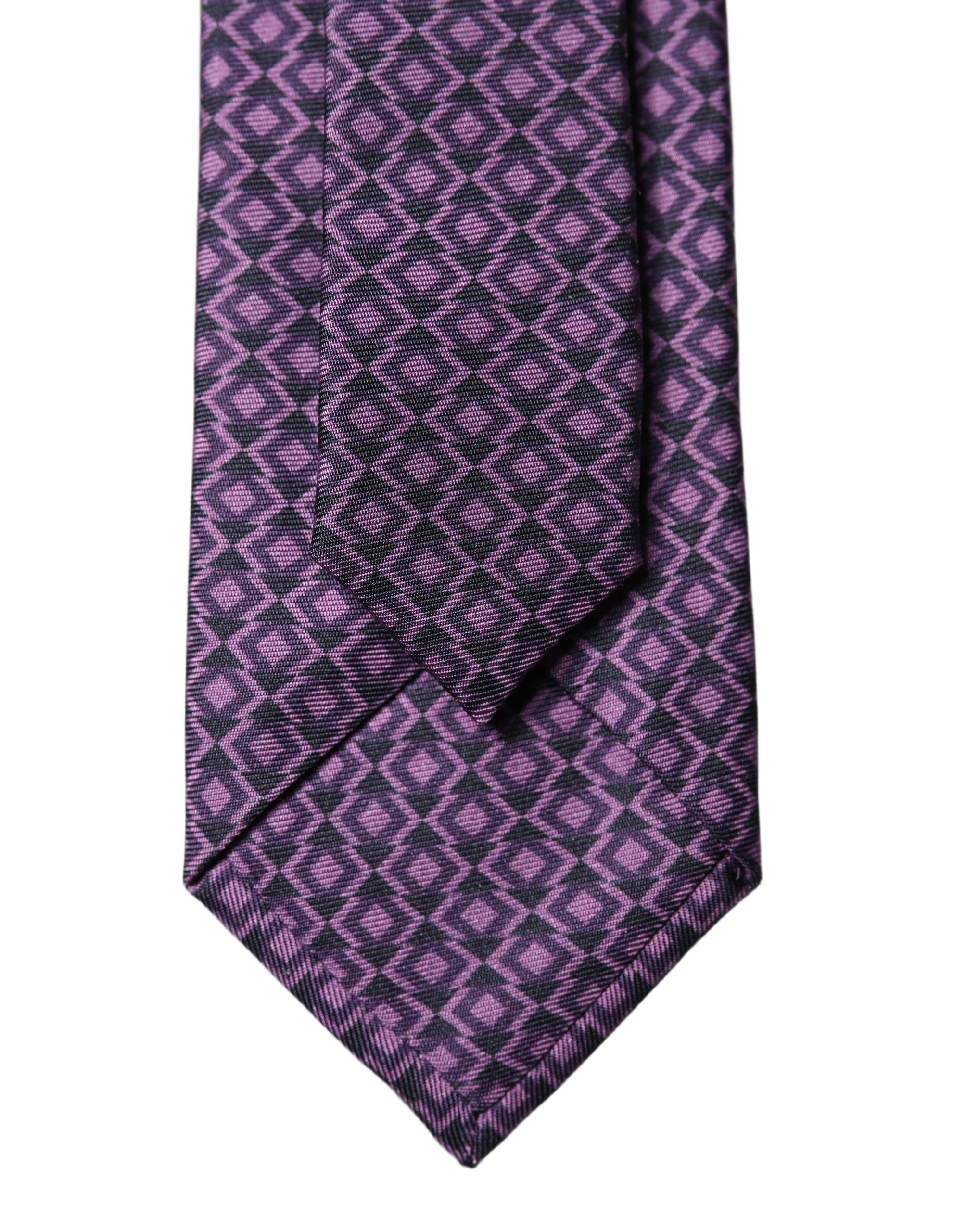 Dolce & Gabbana Purple Patterned 100% Silk Adjustable Men Necktie Tie