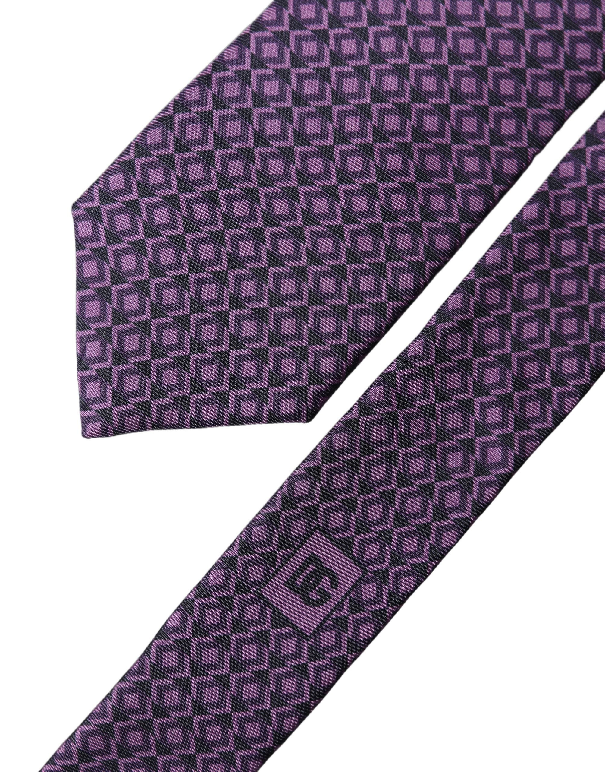 Dolce & Gabbana Purple Patterned 100% Silk Adjustable Men Necktie Tie