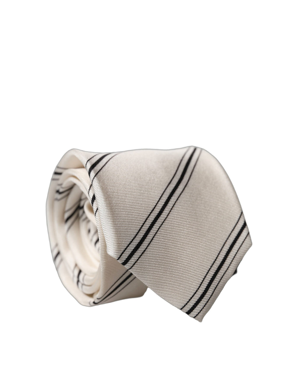 Dolce & Gabbana Beige Black Stripes 100% Silk Adjustable Men Necktie Tie