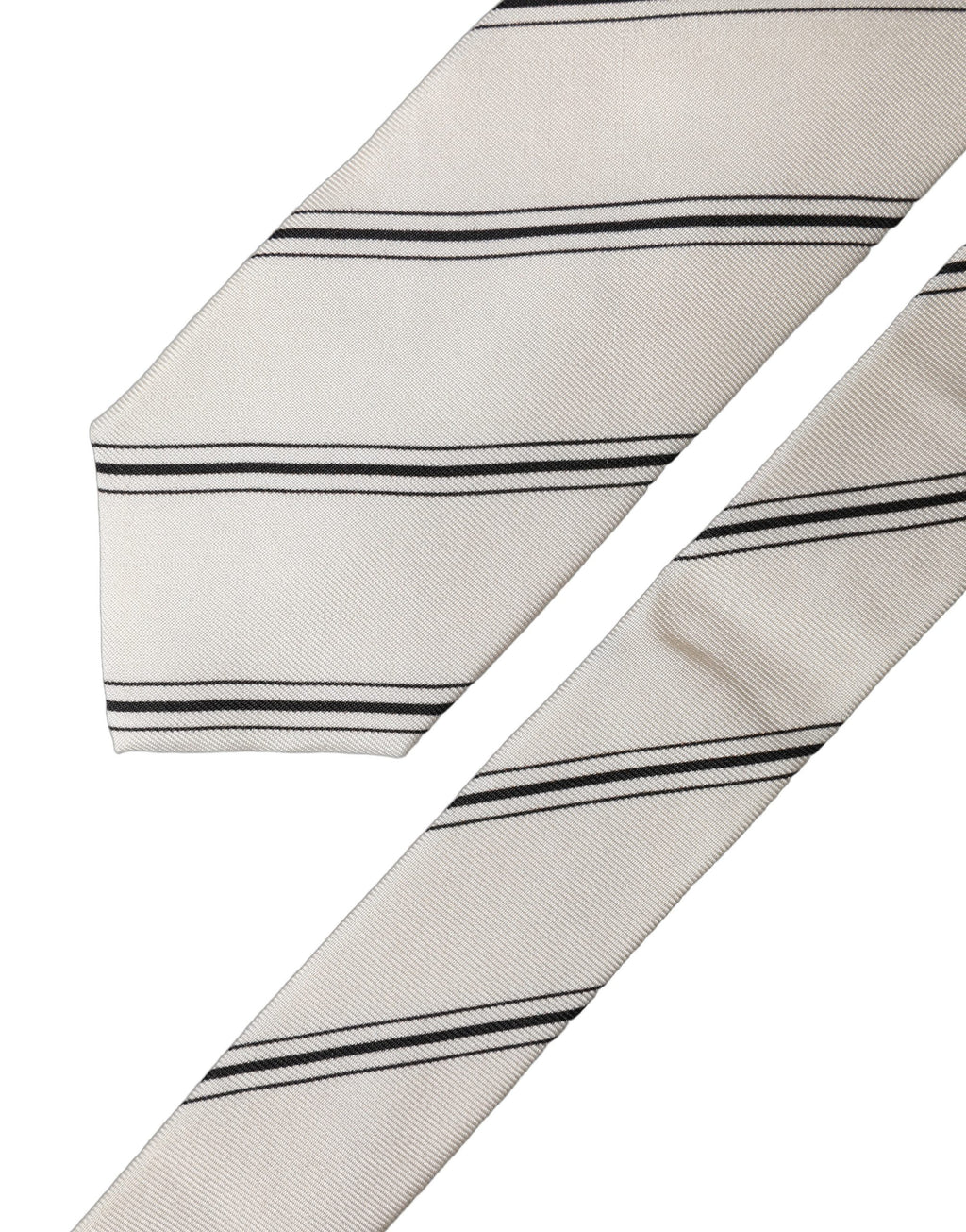 Dolce & Gabbana Beige Black Stripes 100% Silk Adjustable Men Necktie Tie