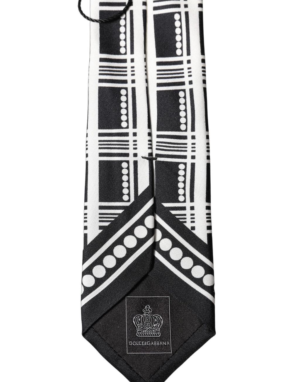 Dolce & Gabbana Black White Abstract Silk Adjustable Men Tied Necktie Tie