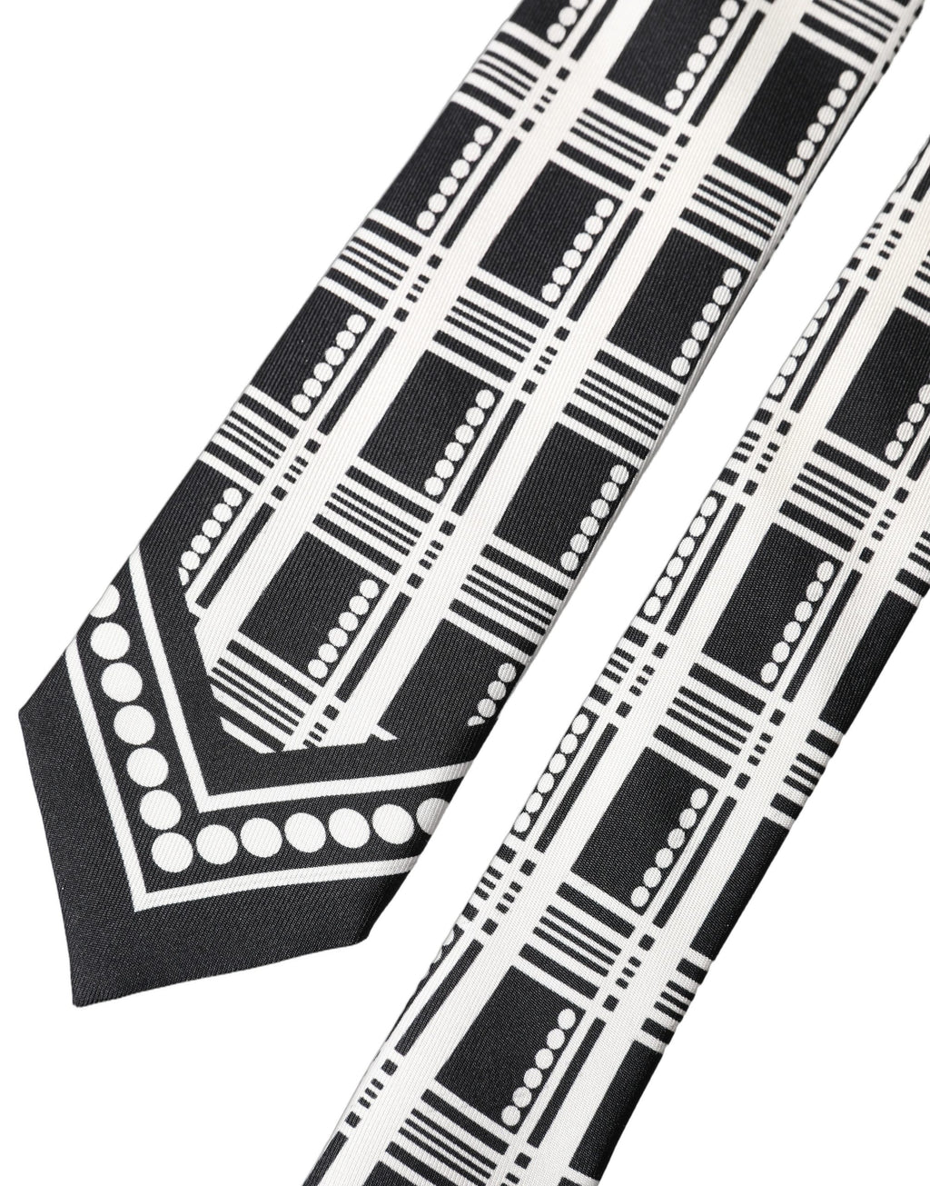 Dolce & Gabbana Black White Abstract Silk Adjustable Men Tied Necktie Tie