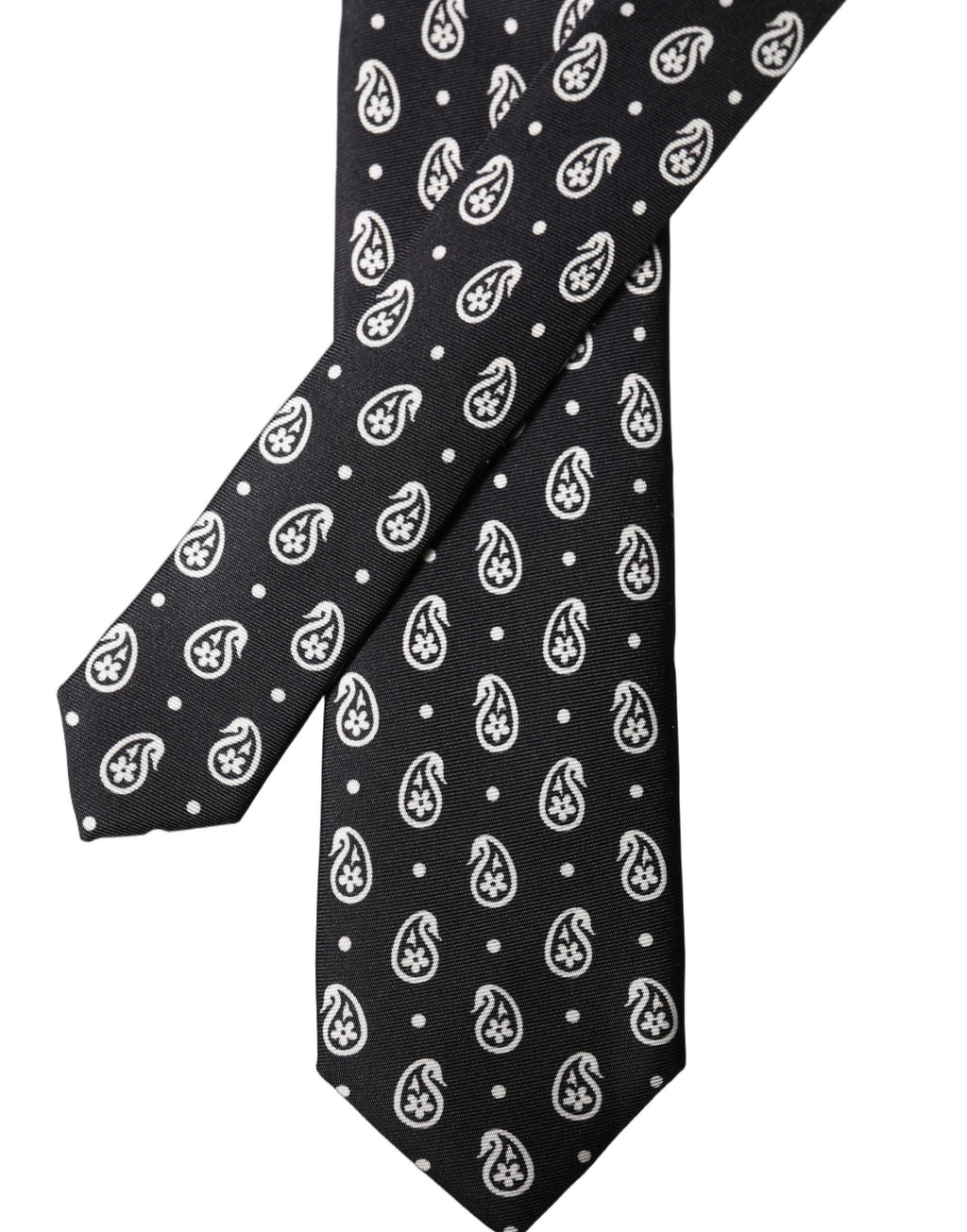 Dolce & Gabbana Black Paisley 100% Silk Adjustable Men Tied Necktie Tie