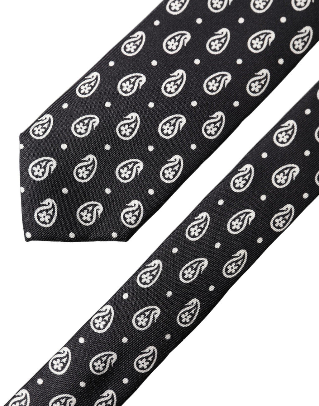 Dolce & Gabbana Black Paisley 100% Silk Adjustable Men Tied Necktie Tie