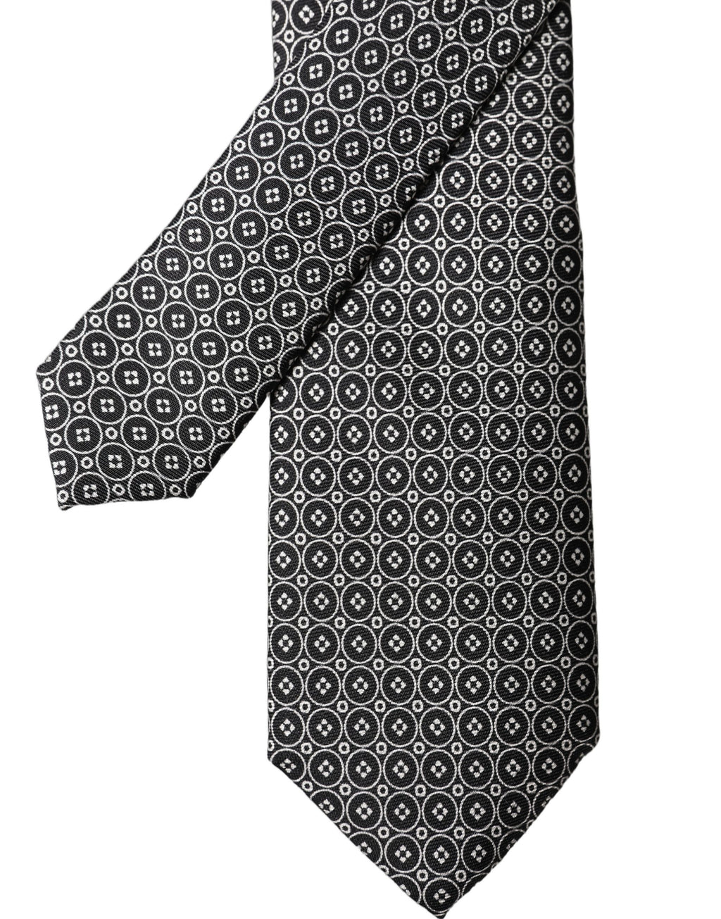 Dolce & Gabbana Gray White Patterned Silk Adjustable Men Necktie Tie
