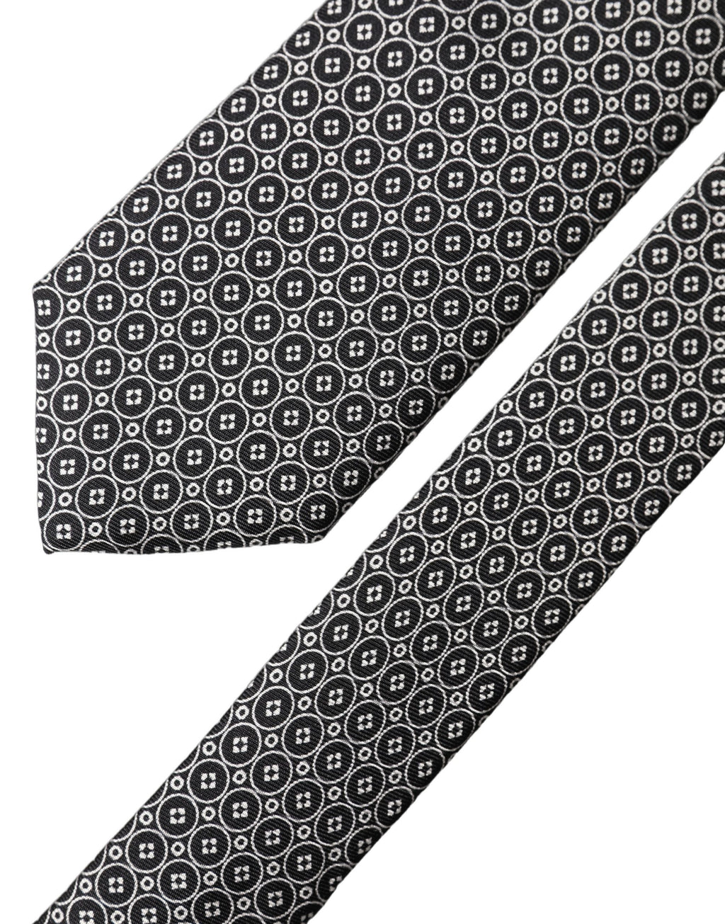 Dolce & Gabbana Gray White Patterned Silk Adjustable Men Necktie Tie