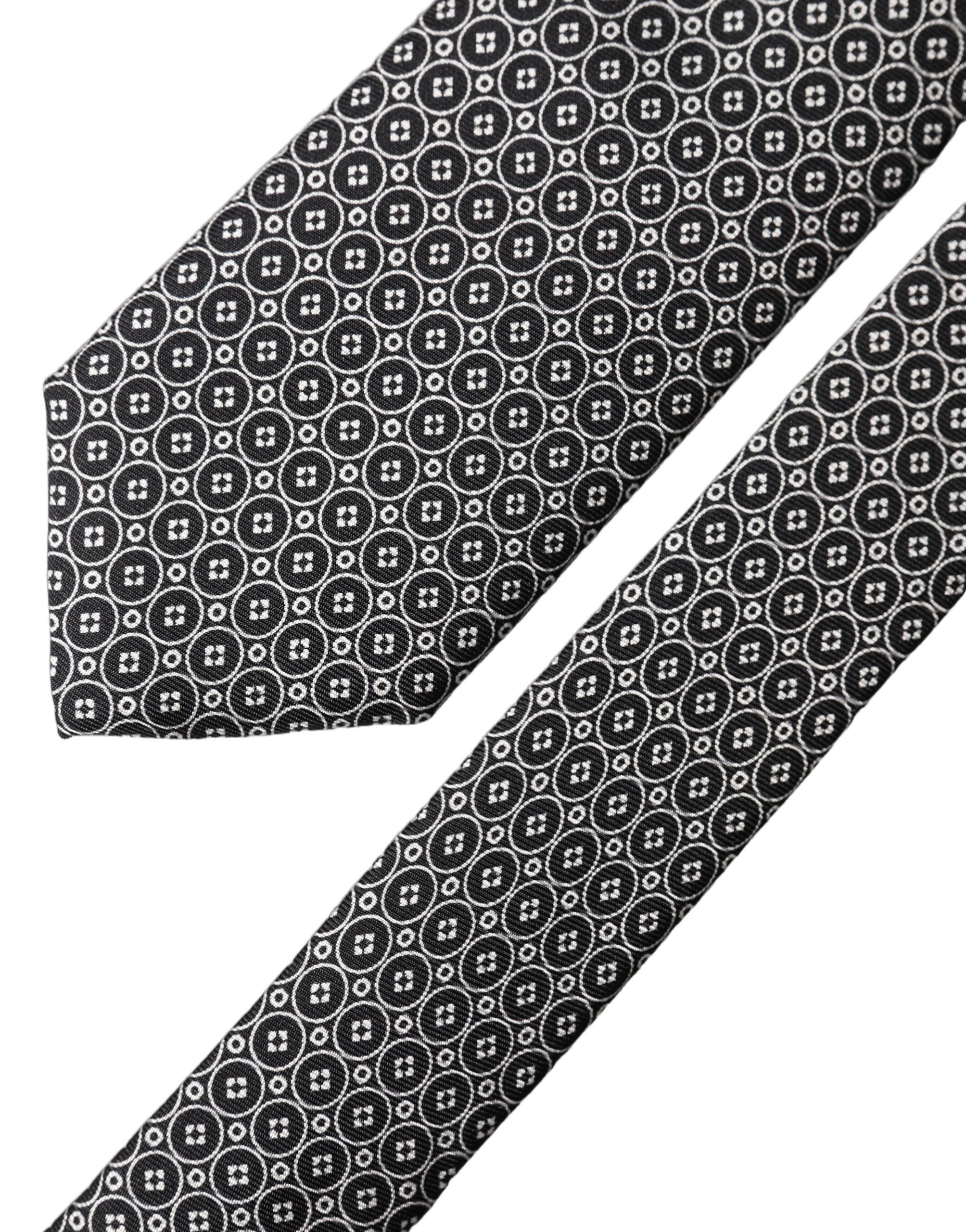 Dolce & Gabbana Gray White Patterned Silk Adjustable Men Necktie Tie