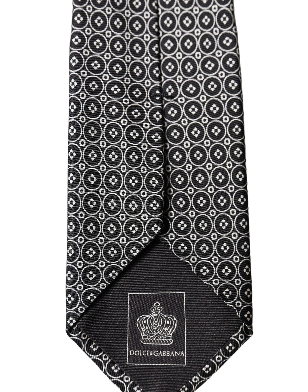 Dolce & Gabbana Gray White Patterned Silk Adjustable Men Necktie Tie