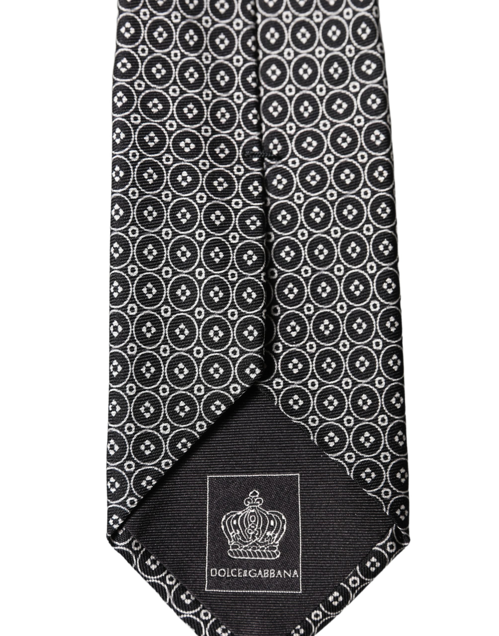 Dolce & Gabbana Gray White Patterned Silk Adjustable Men Necktie Tie