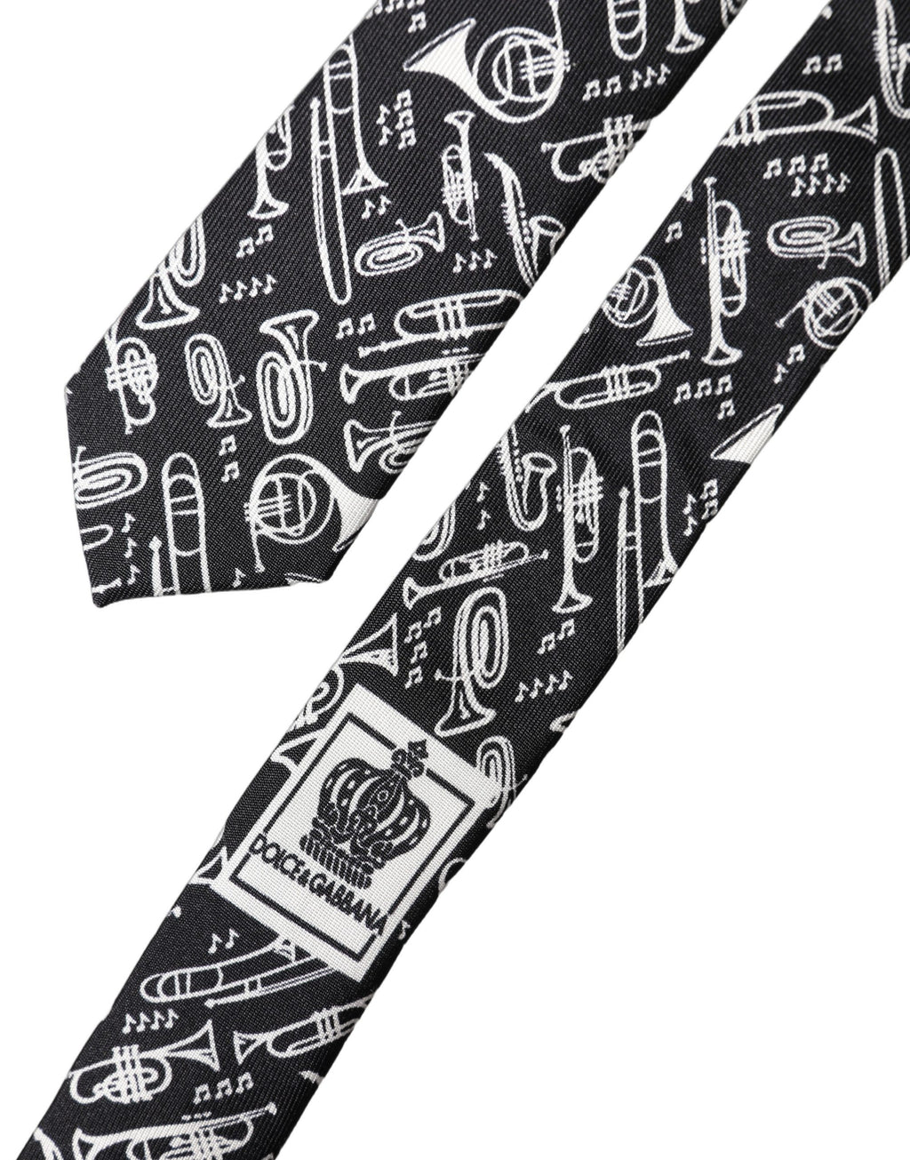 Dolce & Gabbana Black Trumpet Print Silk Adjustable Men Tied Necktie Tie