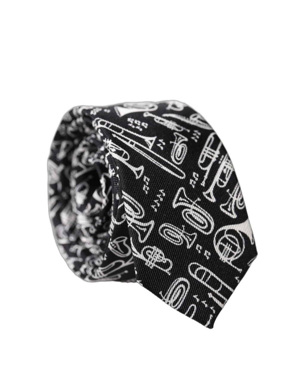 Dolce & Gabbana Black Trumpet Print Silk Adjustable Men Tied Necktie Tie