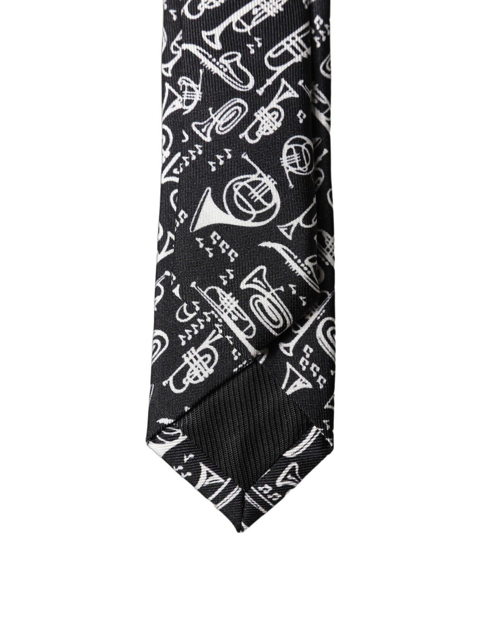 Dolce & Gabbana Black Trumpet Print Silk Adjustable Men Tied Necktie Tie