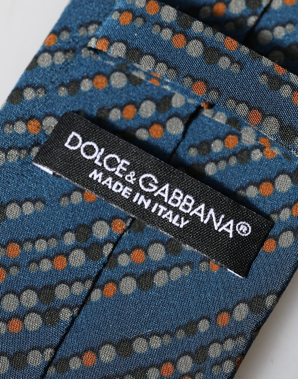 Dolce & Gabbana Blue Patterned 100% Silk Adjustable Men Tied Necktie Tie
