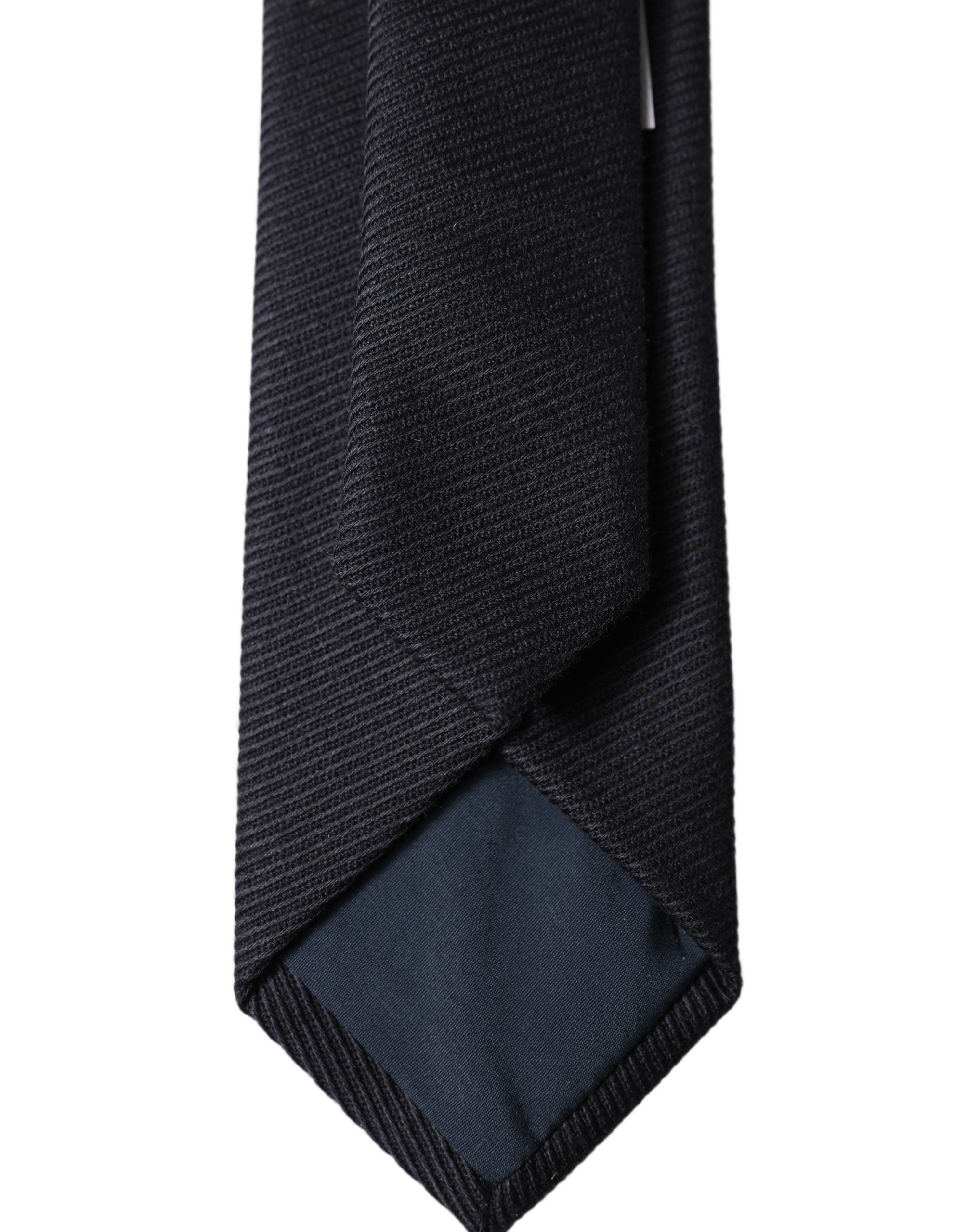 Dolce & Gabbana Dark Blue Solid 100% Silk Adjustable Men Tied Necktie Tie