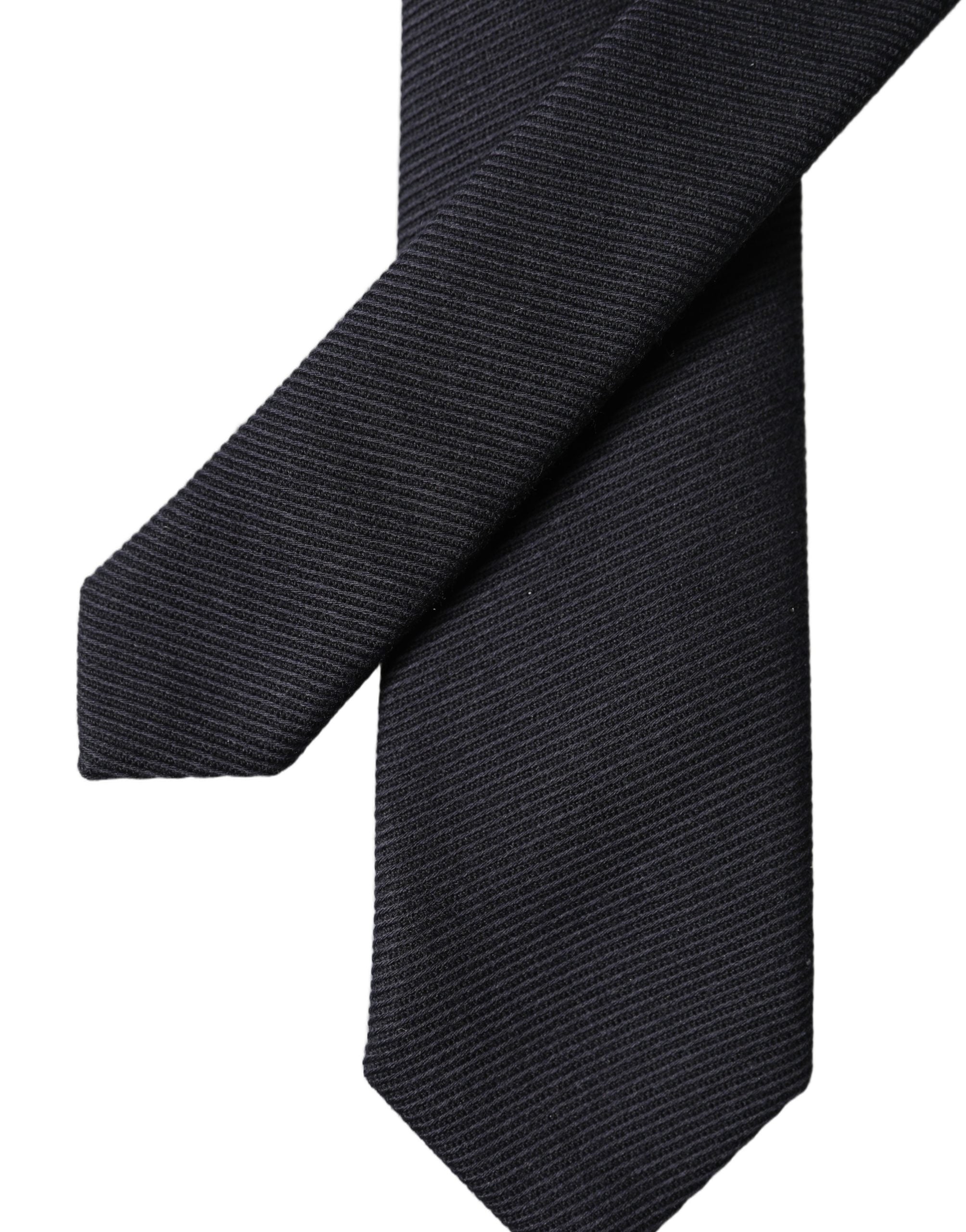 Dolce & Gabbana Dark Blue Solid 100% Silk Adjustable Men Tied Necktie Tie