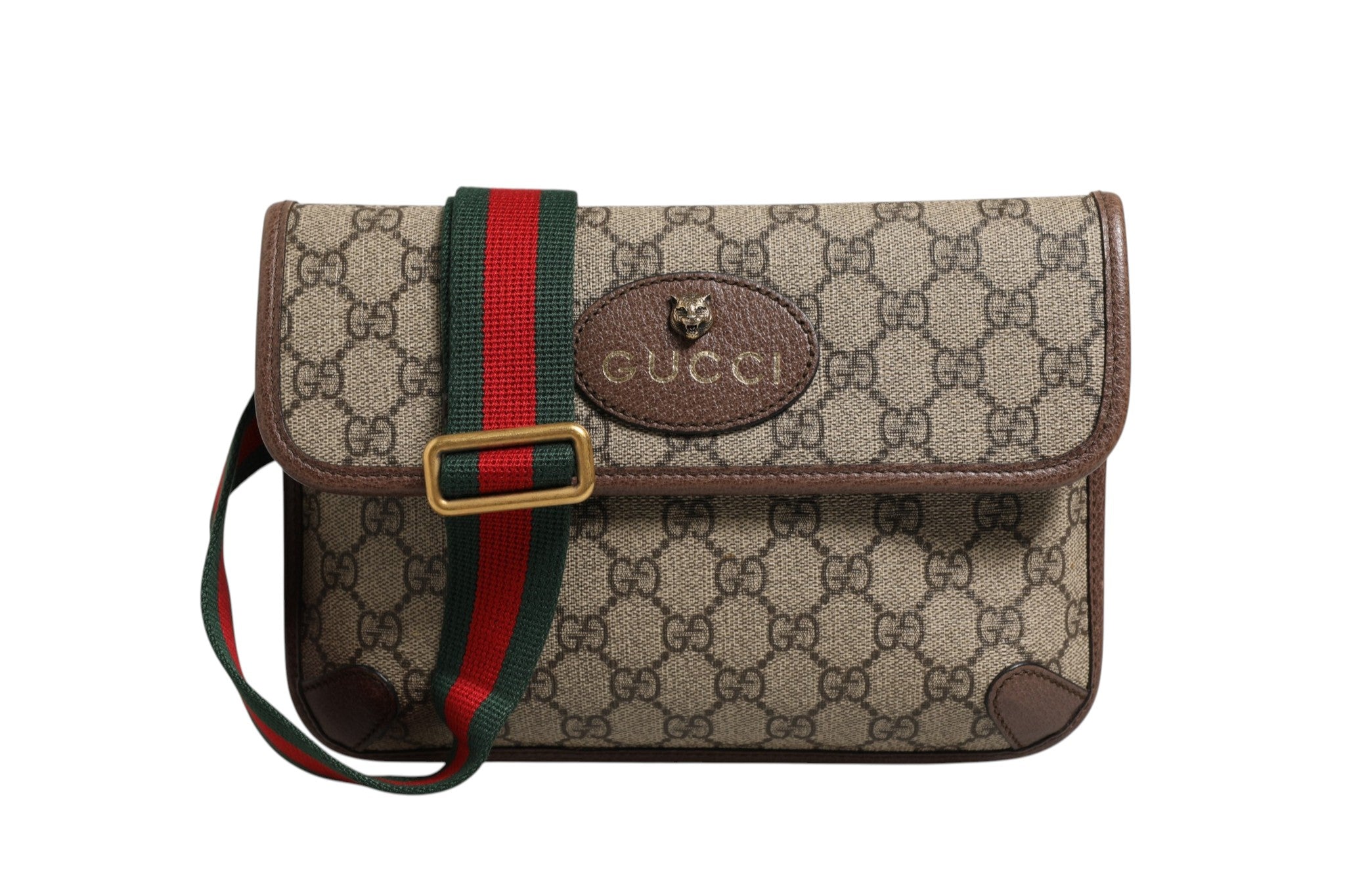 Sac banane Gucci Supreme Monogram Neo Vintage Web avec logo Gucci, design en toile monogrammée et détails en cuir.