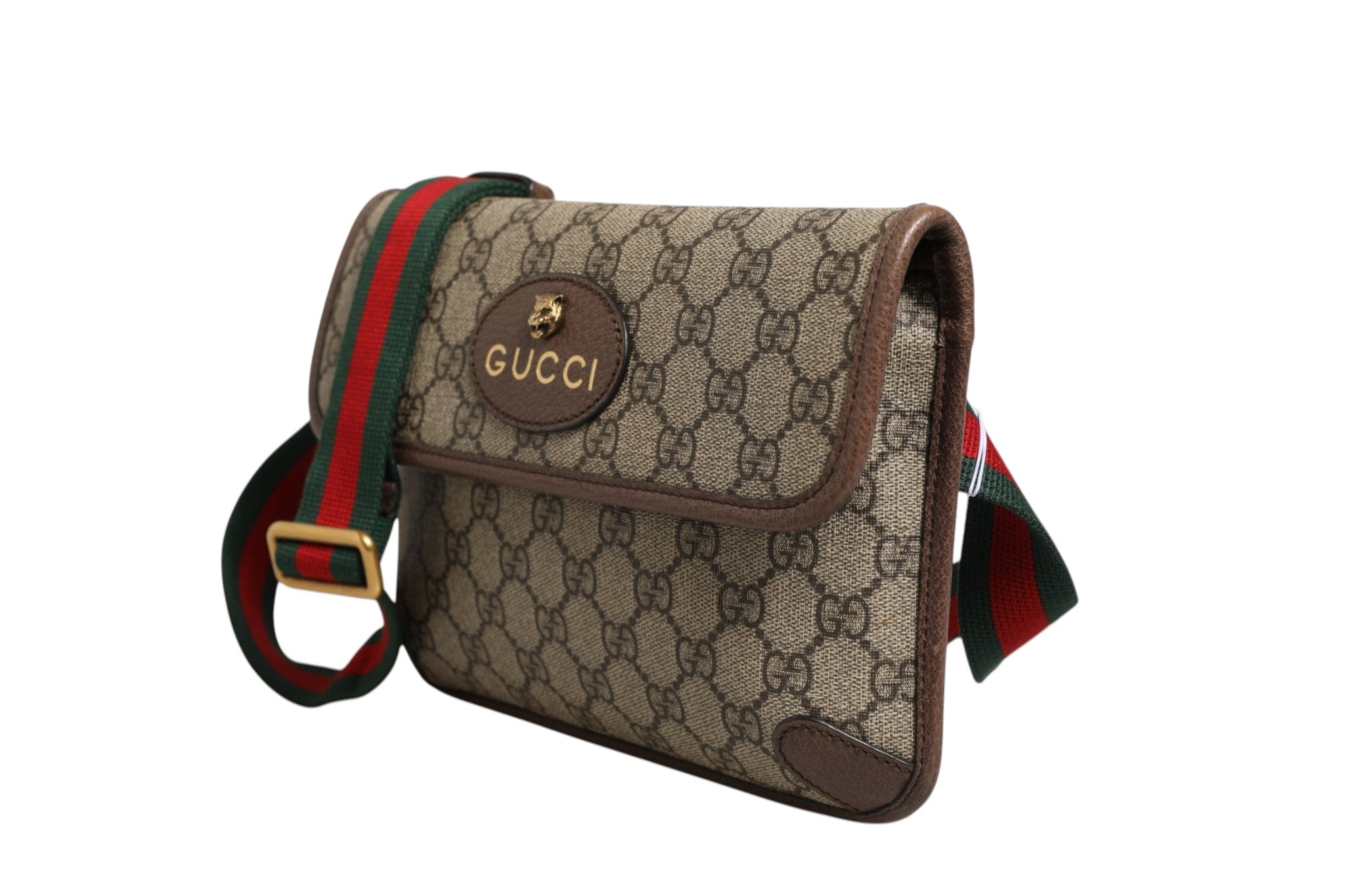 Sac banane Gucci Supreme Monogram Neo Vintage Web avec logo Gucci, design élégant et tissu monogrammé.