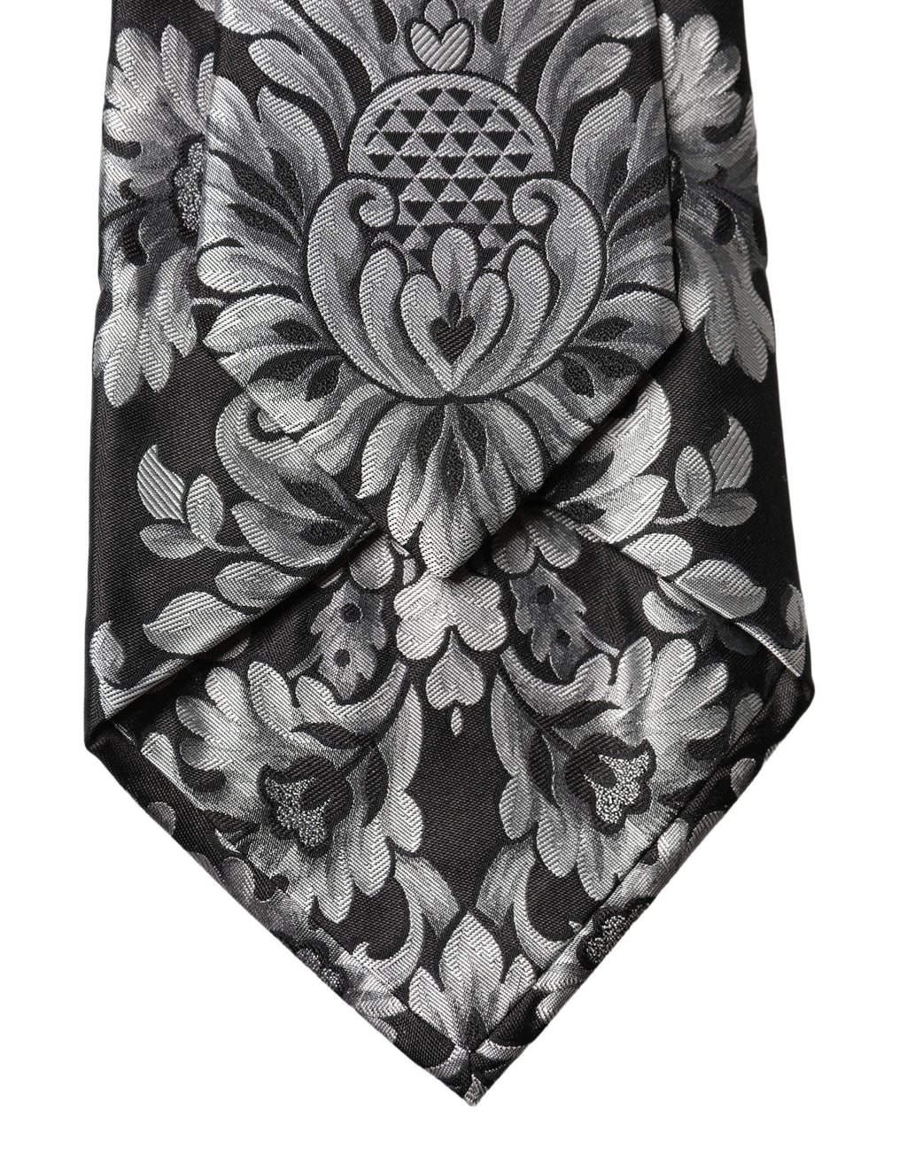 Dolce & Gabbana Black Silver Floral Silk Adjustable Women Necktie Tie