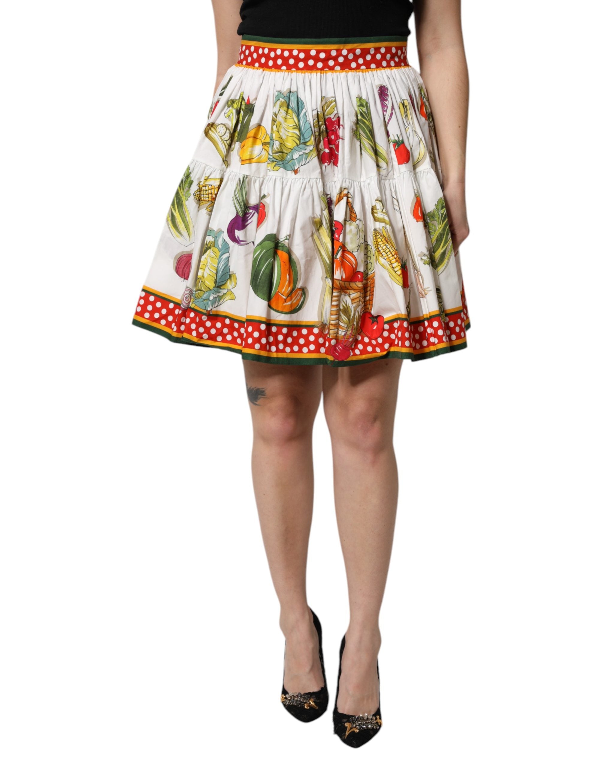Jupe courte en popeline Dolce & Gabbana à imprimé végétal multicolore, style mini et tendance.