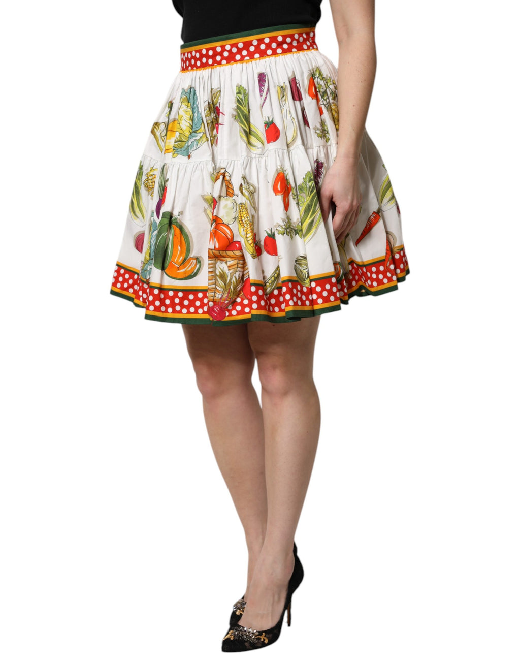 Jupe courte en popeline à imprimé végétal multicolore de Dolce & Gabbana, style mini, avec motif coloré et élégant.