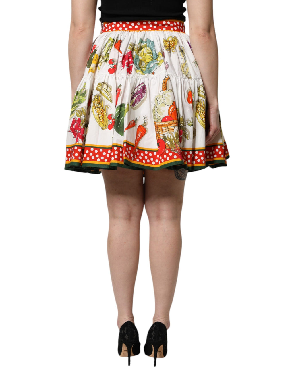 Jupe courte en popeline Dolce & Gabbana à imprimé végétal multicolore, style élégant et tendance.