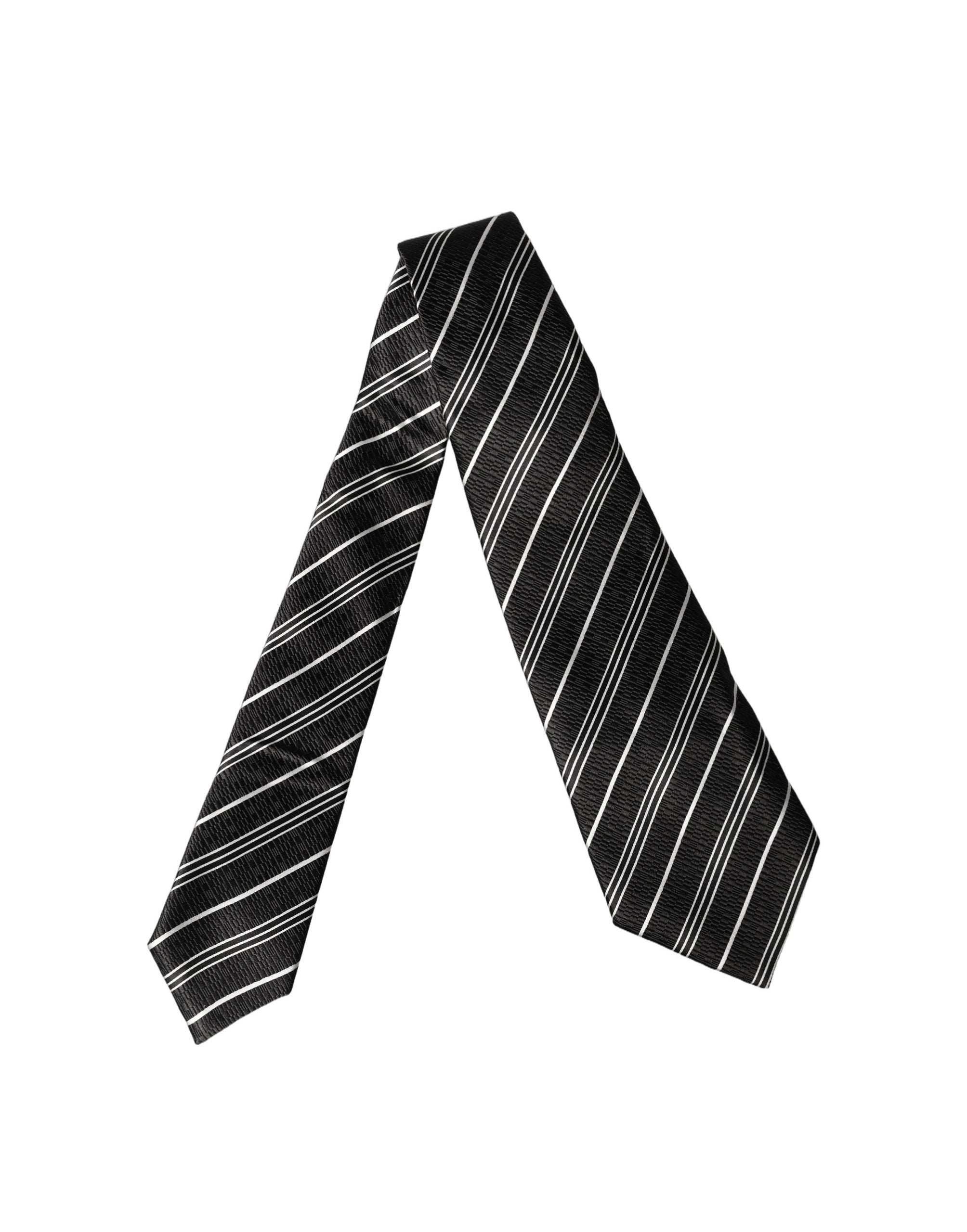 Dolce & Gabbana Dark Gray White Stripes Silk Adjustable Women Necktie Tie