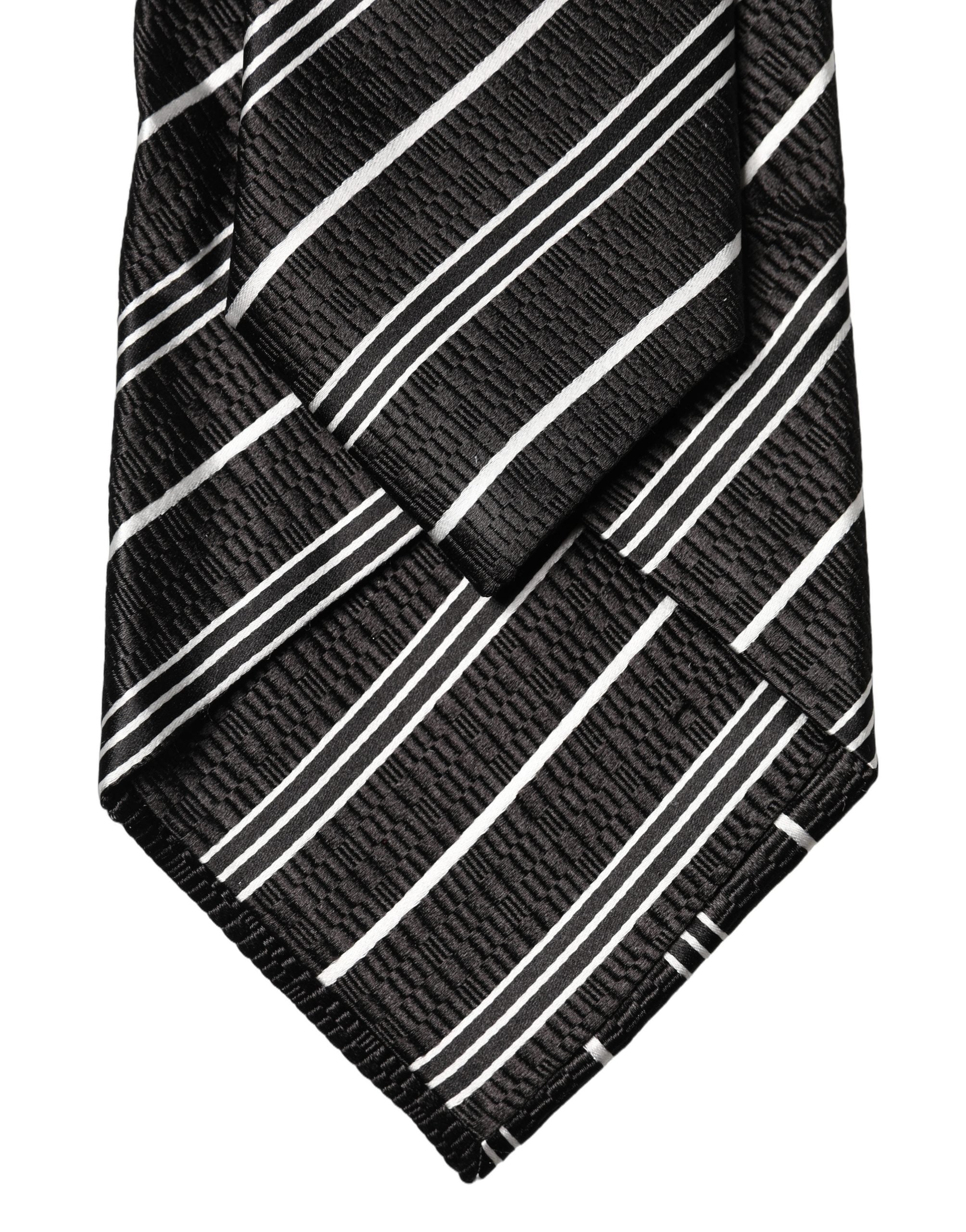 Dolce & Gabbana Dark Gray White Stripes Silk Adjustable Women Necktie Tie