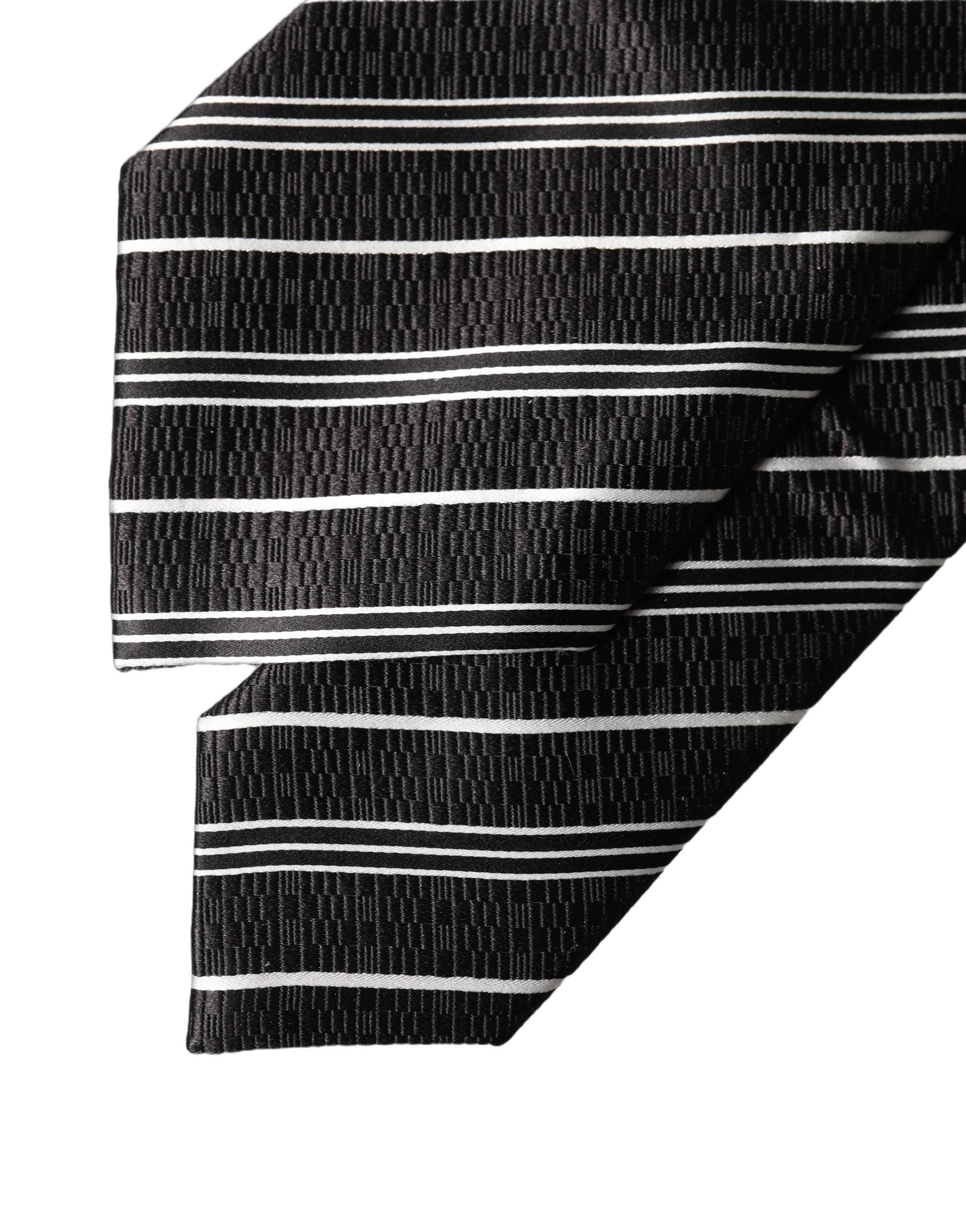 Dolce & Gabbana Dark Gray White Stripes Silk Adjustable Women Necktie Tie
