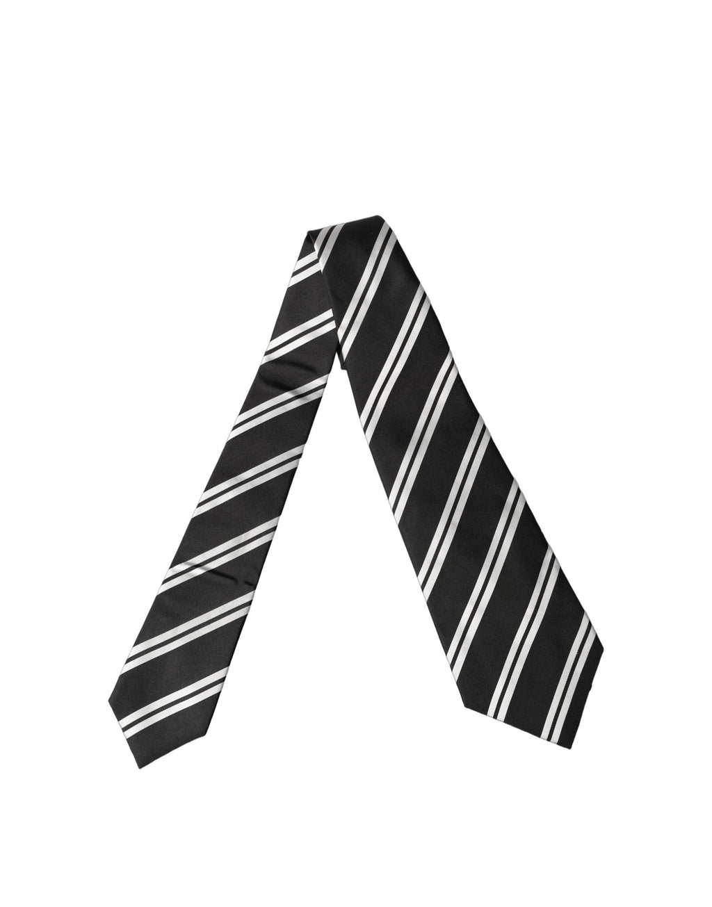 Dolce & Gabbana Dark Gray White Stripes Silk Adjustable Women Necktie Tie