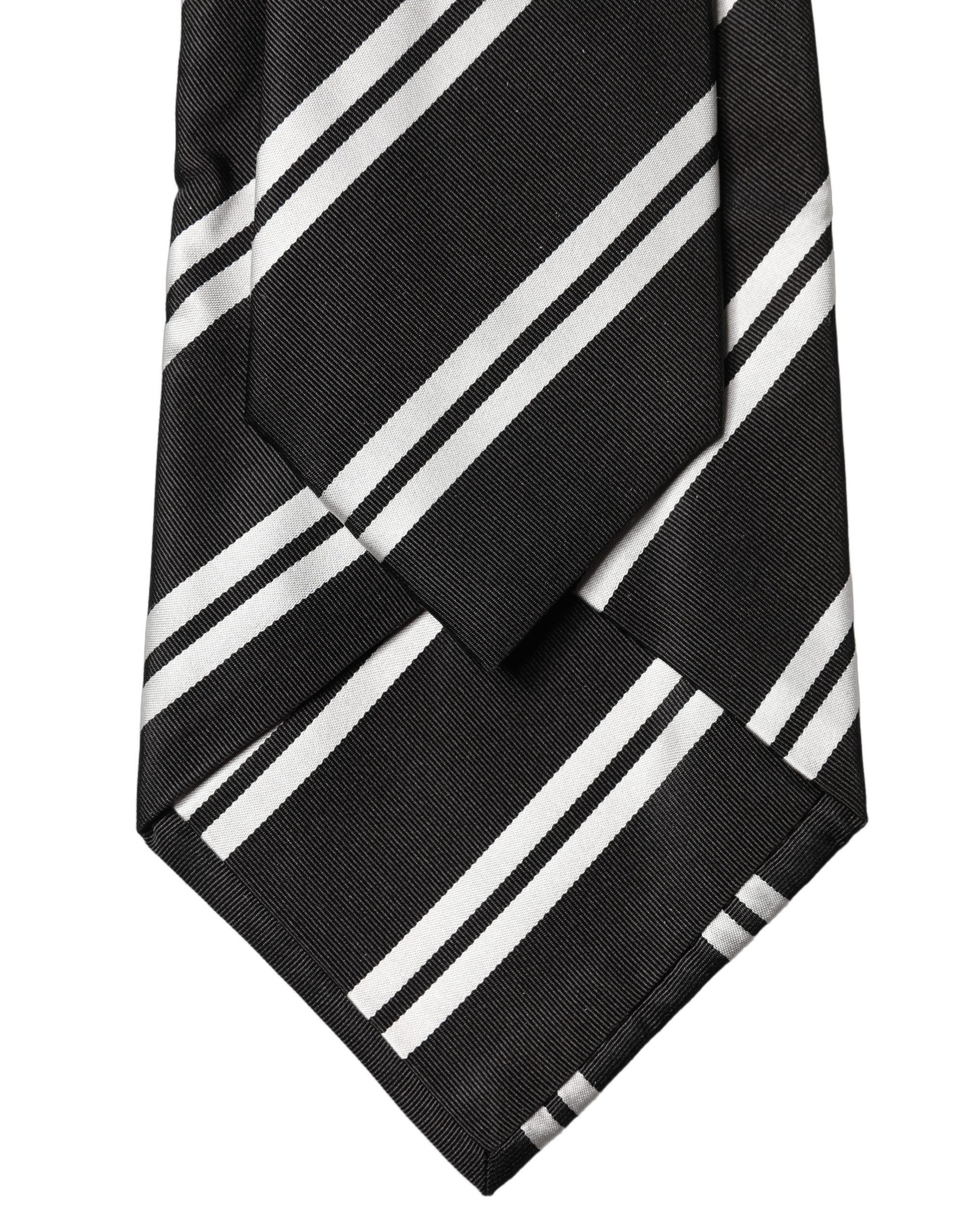 Dolce & Gabbana Dark Gray White Stripes Silk Adjustable Women Necktie Tie