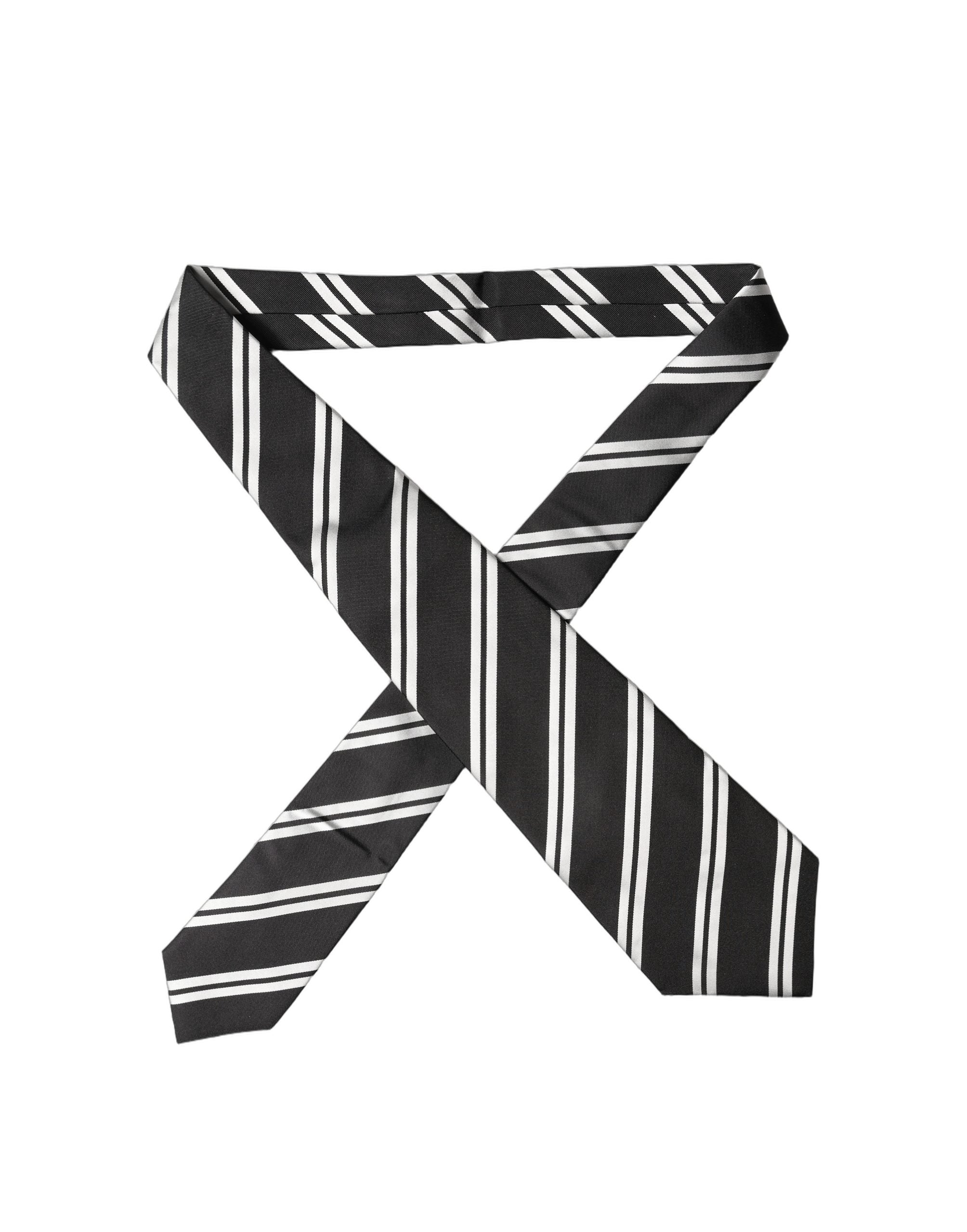 Dolce & Gabbana Dark Gray White Stripes Silk Adjustable Women Necktie Tie